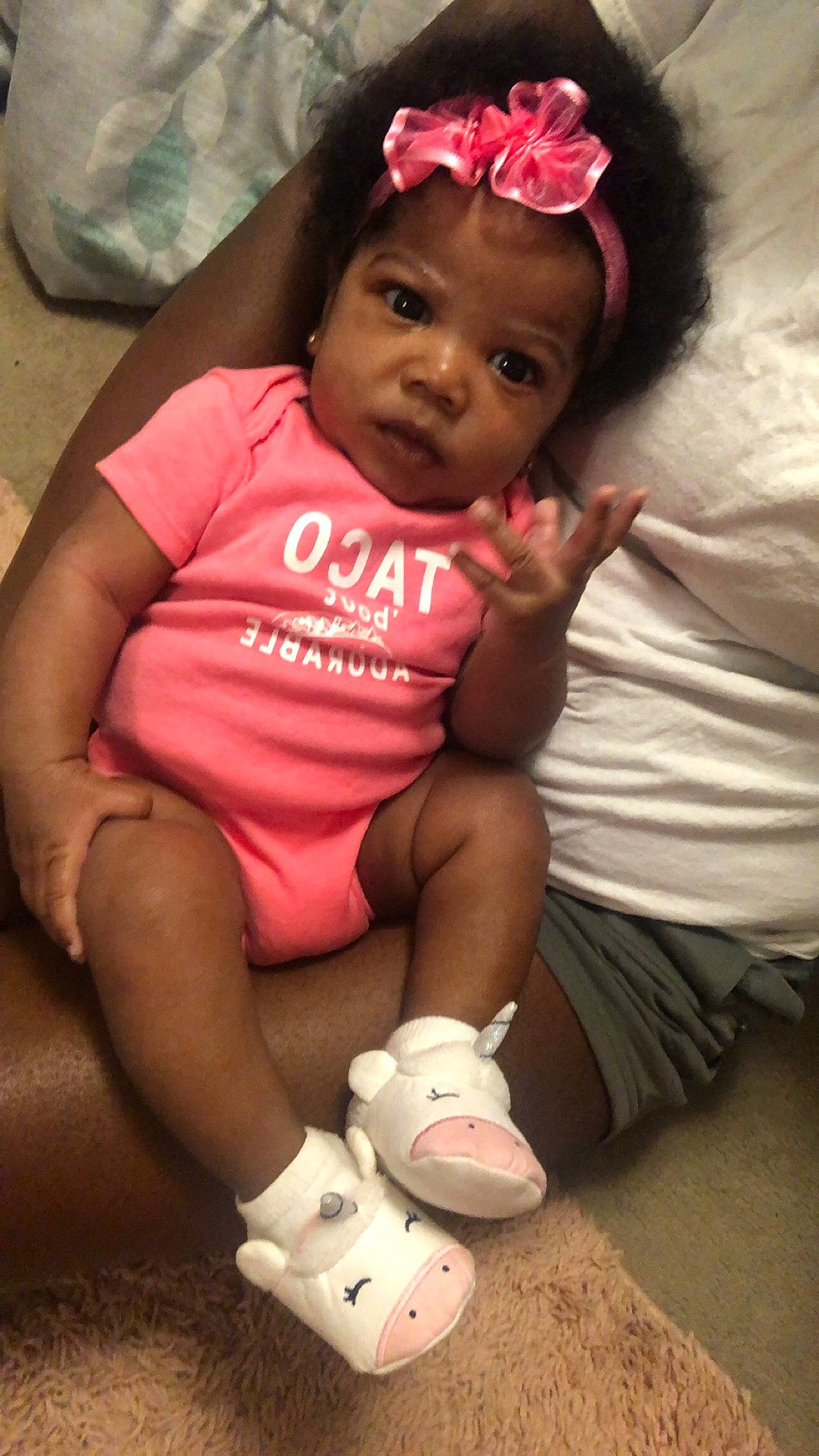 Zylah joined the competition — help win amazing prizes! baby, baby_toddler_clothing, cheek, child, hair_accessory, headband, headgear, leg, person, pink, skin, thigh, toddler