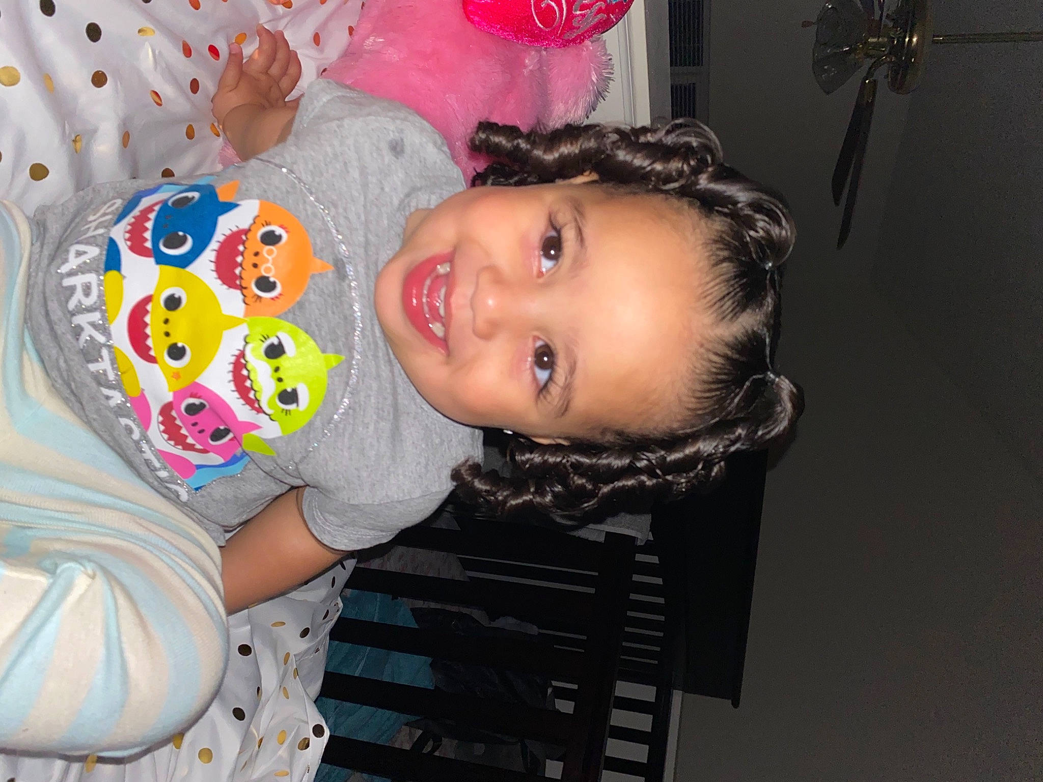 Damari is registered to the contest to win money with this photo: baby, baby_laughing, baby_toddler_clothing, ceiling_fan, cheek, child, event, eyelash, flash_photography, fun, happy, hat, joy, mechanical_fan, organ, party, pattern, person, pink, portrait_photography