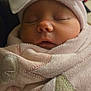 Amina Isla is registered to the contest to win money with this photo: baby, sleeping, blanket, bow, hat, face, infant, cute, cozy, wrapped, soft, pink, child, newborn, peaceful, closeup, portrait, adorable, resting, warm