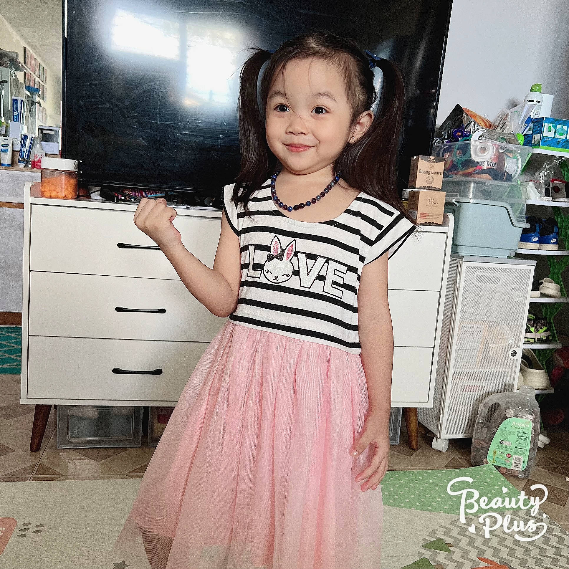 Kaisley Belle is registered to the contest to win money with this photo: cabinetry, chest_of_drawers, day_dress, drawer, event, fashion_design, flooring, formal_wear, happy, human_leg, joy, magenta, one_piece_garment, pattern, person, product, room, shelf, sleeve, smile