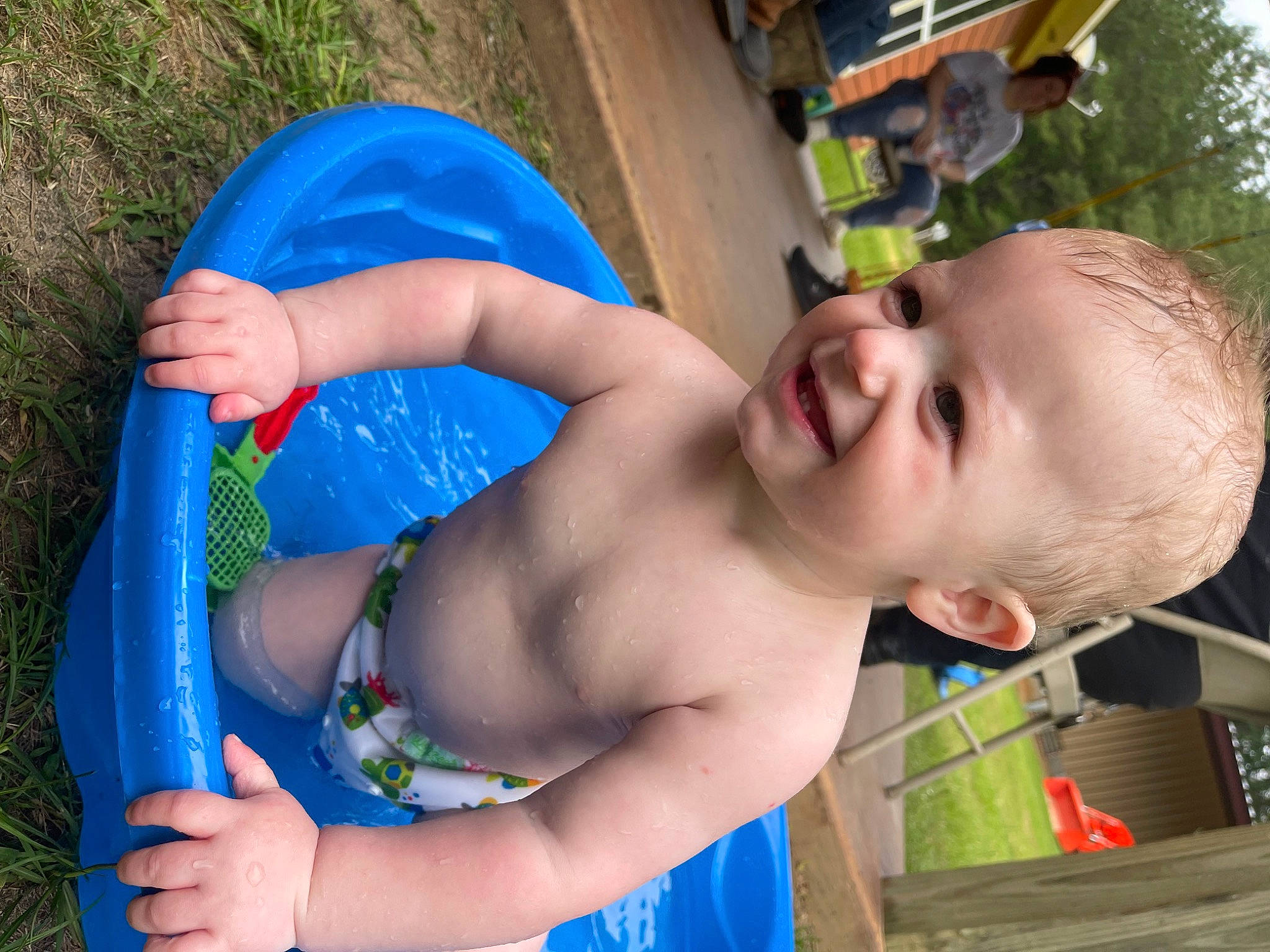 Everett joined the competition — help win amazing prizes! baby, chest, child, electric_blue, facial_expression, fun, grass, green, happy, leisure, people_in_nature, person, plant, play, recreation, sitting, skin, smile, summer, toddler