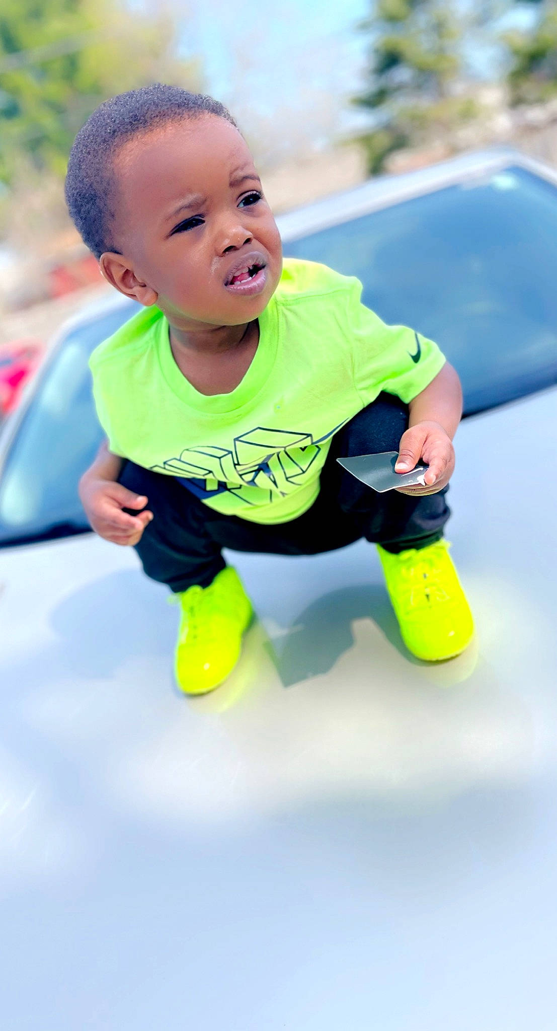 Dewayne joined the competition — help win amazing prizes! asphalt, baby, baby_toddler_clothing, ball, car, child, face, football, fun, grass, happy, leisure, person, personal_protective_equipment, play, player, recreation, sleeve, sportswear, t_shirt