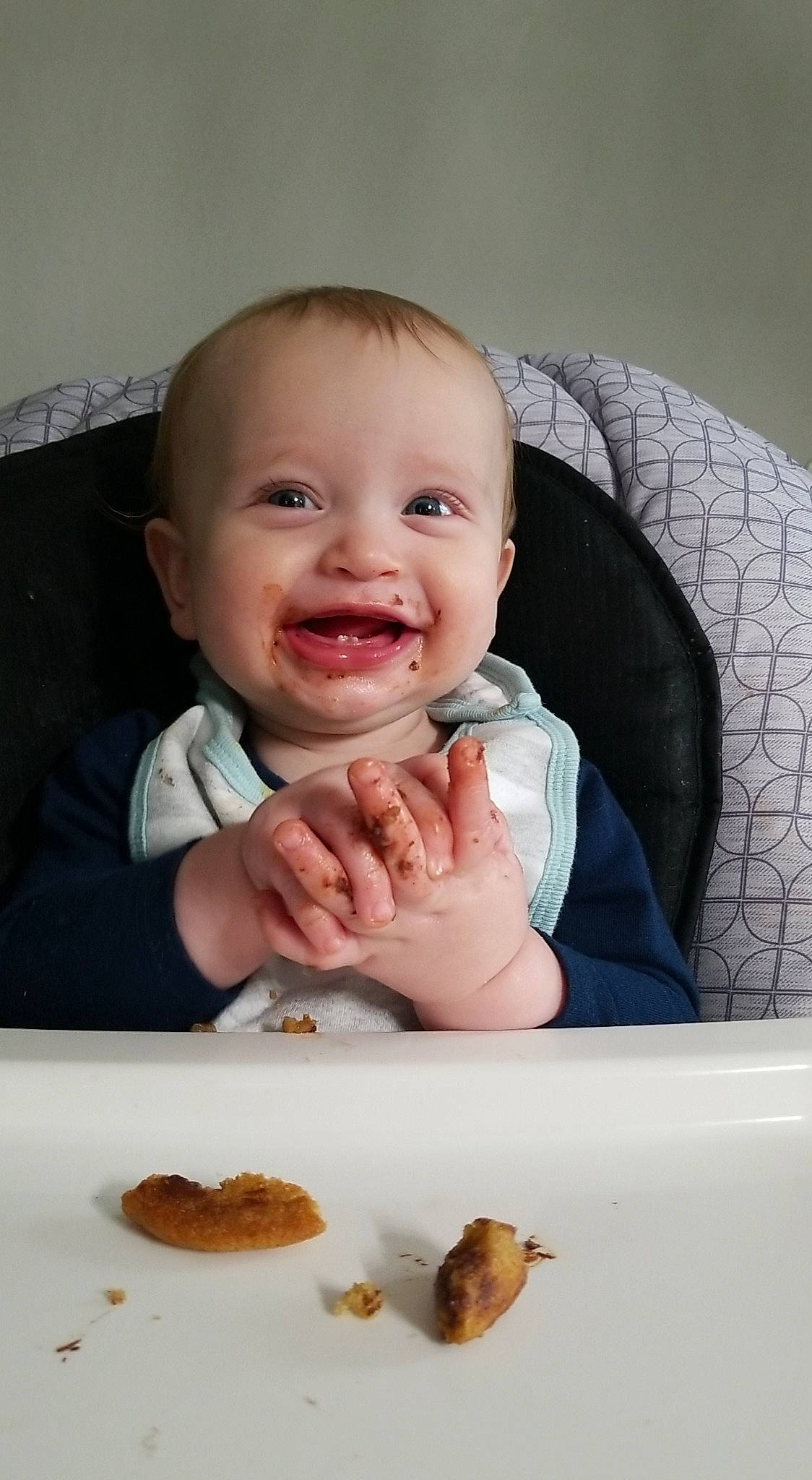 Opal joined the competition — help win amazing prizes! baby, baby_toddler_clothing, cheek, comfort, cuisine, dish, finger, food, food_craving, gesture, happy, ingredient, joy, junk_food, mouth, person, sitting, smile, t_shirt, tableware