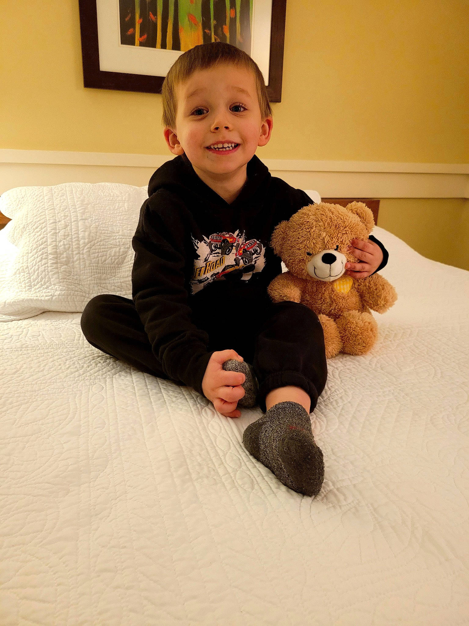 Hunter joined the competition — help win amazing prizes! baby, baby_toddler_clothing, cheek, child, comfort, face, facial_expression, finger, floor, flooring, fun, head, joy, person, skin, sleeve, smile, sock, thumb, toddler