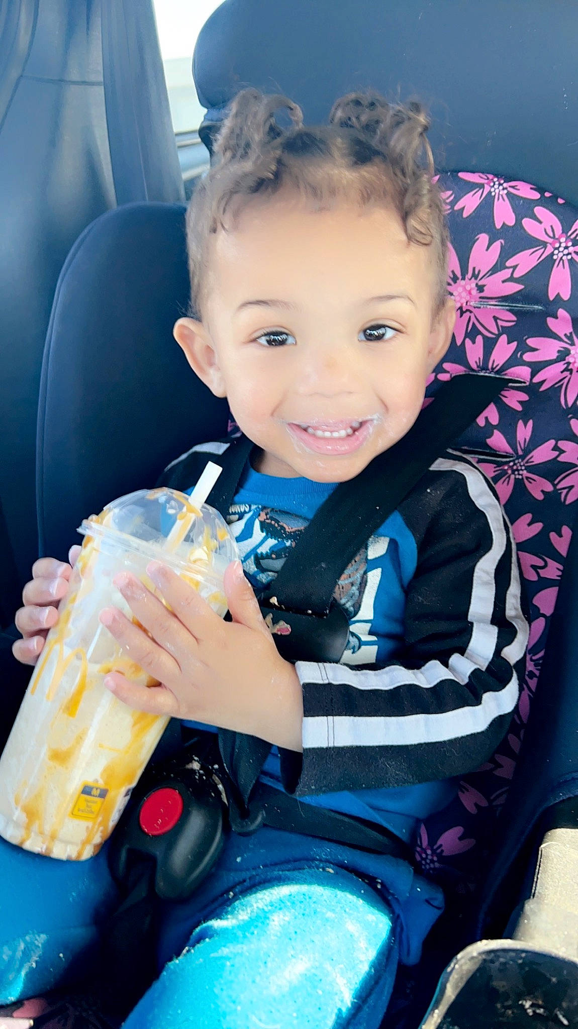 Makai joined the competition — help win amazing prizes! baby, baby_products, baby_toddler_clothing, blue, car_seat, chair, child, drink, drinking, drinkware, electric_blue, fashion_accessory, flash_photography, fun, happy, joy, person, plastic_bottle, sitting, smile