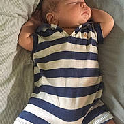 Hunter joined the competition — help win amazing prizes! baby, sleeping, infant, onesie, striped_clothing, bed, pillow, blanket, sleep, peaceful, rest, child, skin, head, arms, legs, indoors, cozy, comfort, cute