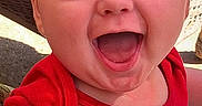 Christopher joined the competition — help win amazing prizes! baby, child, closeup, clothing, cute, daylight, expression, eyes, face, happy, infant, joy, laugh, mouth_open, person, portrait, red_shirt, skin, smile, young_child