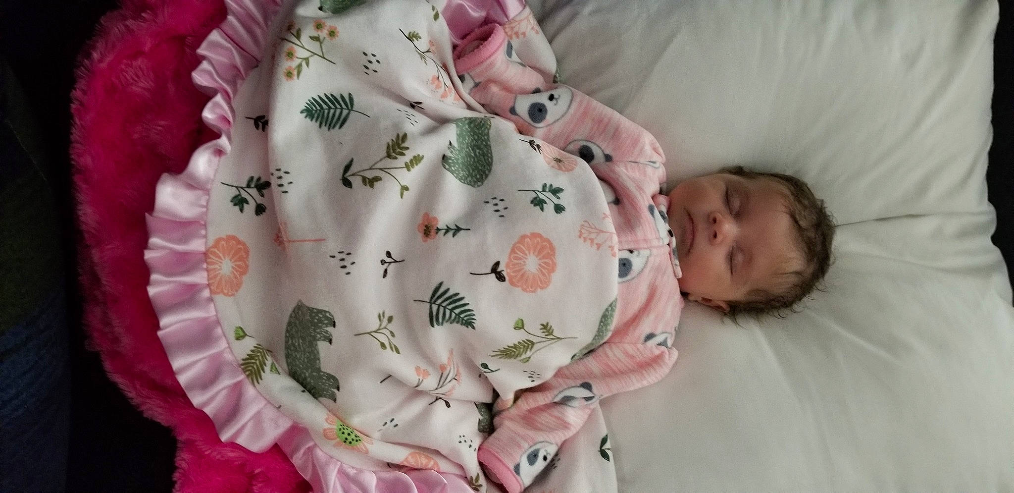 Alanna is registered to the contest to win money with this photo: baby, baby_products, baby_sleeping, baby_toddler_clothing, bedtime, button, child, comfort, linens, nap, peach, person, pink, sleep, textile, toddler