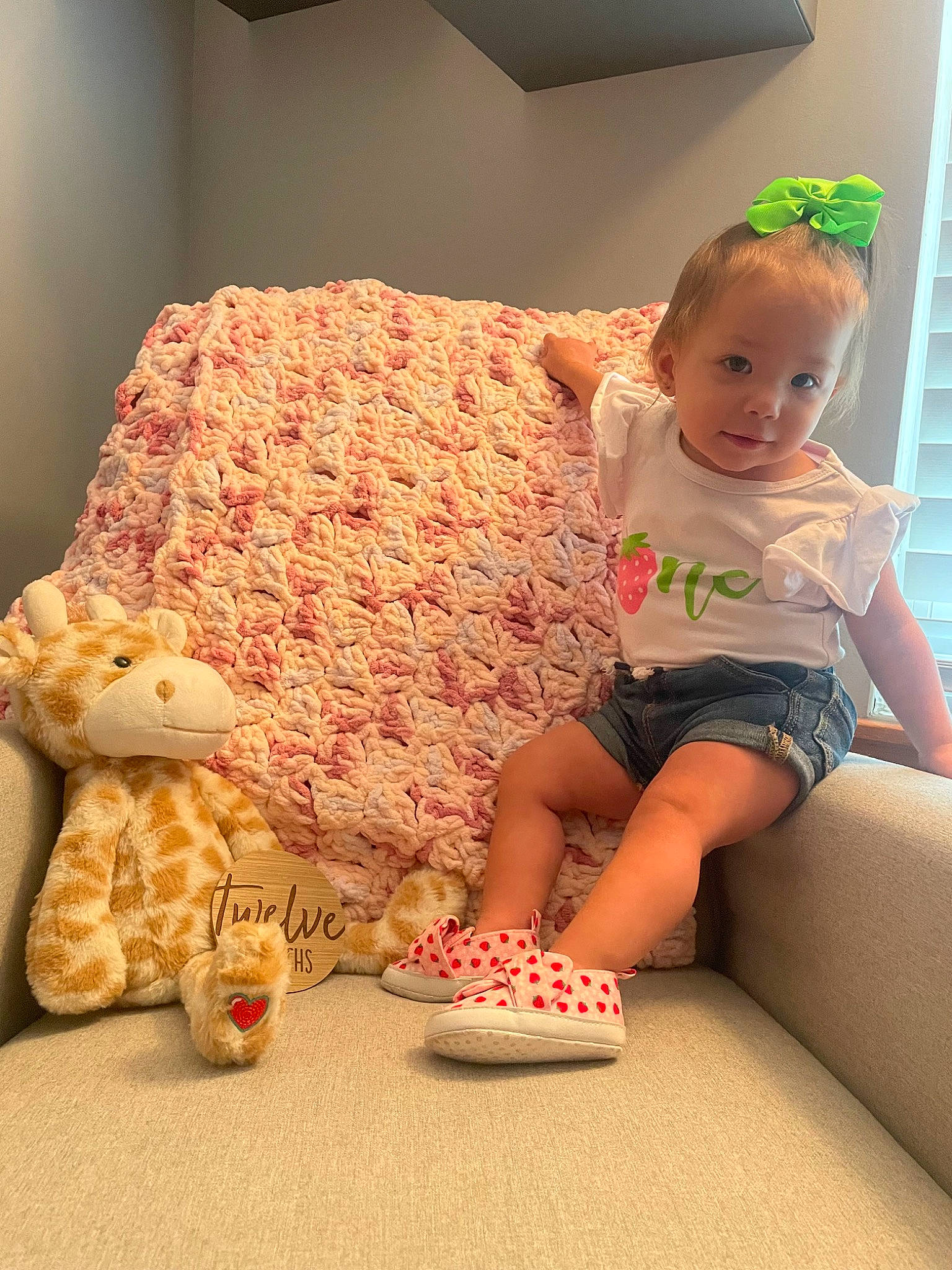 Brynleigh joined the competition — help win amazing prizes! baby, baby_toddler_clothing, child, comfort, floor, flooring, foot, fun, human_leg, knee, pattern, person, pink, product, skin, sock, stuffed_toy, textile, thigh, toddler
