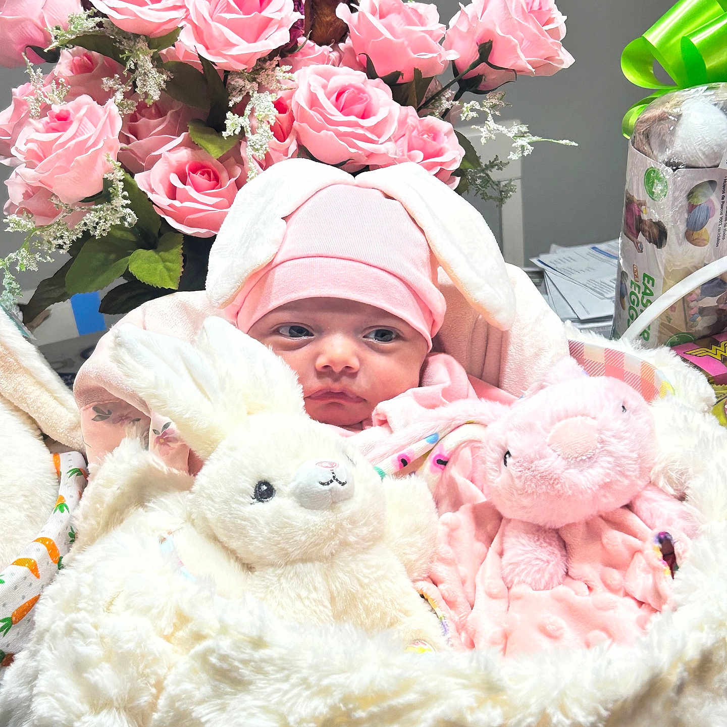 Zorah joined the competition — help win amazing prizes! baby, bed, cap, clothing, face, flower, flowerarrangement, flowerbouquet, furniture, hat, head, newborn, person, petal, photography, plant, portrait, rose, teddybear, toy