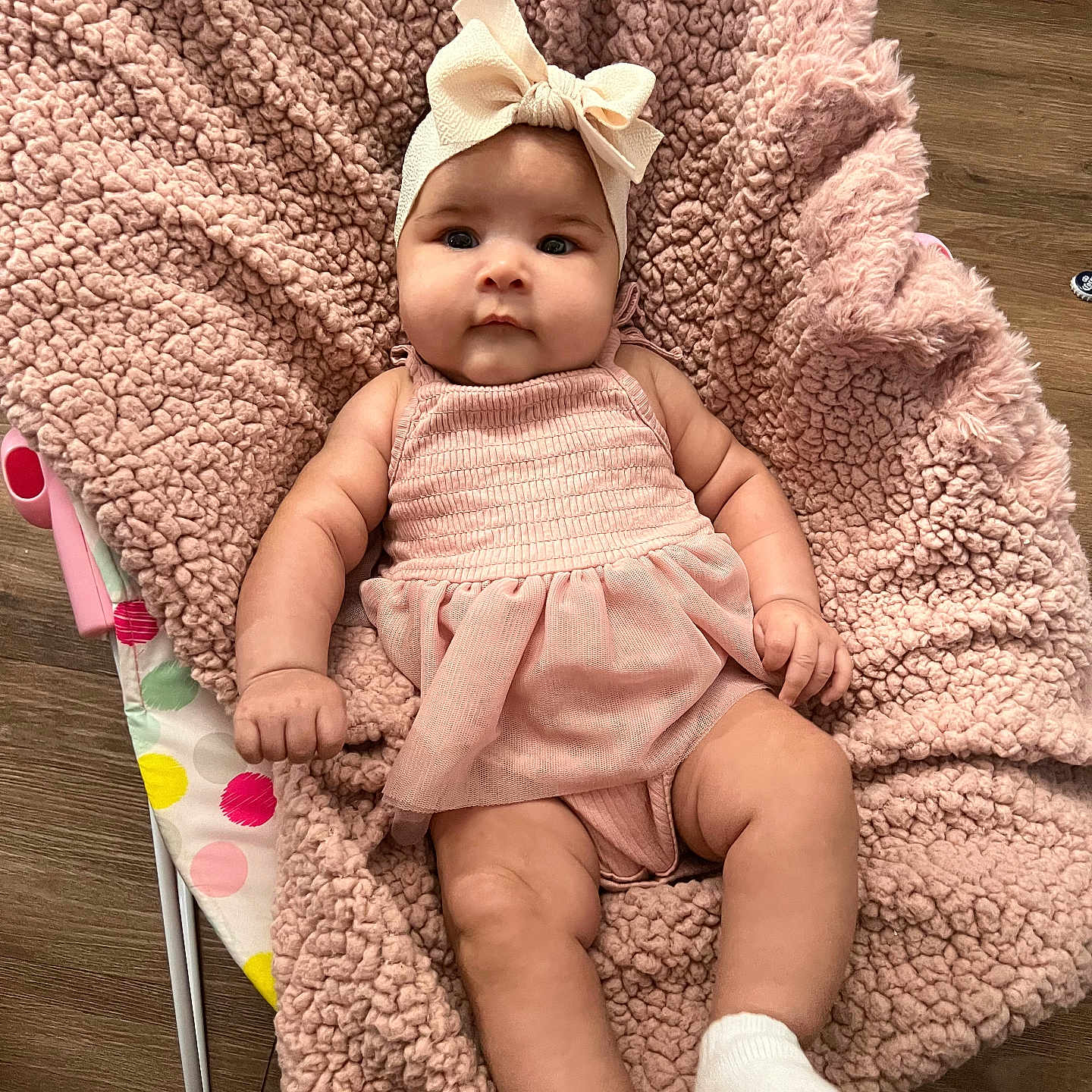 Lianna joined the competition — help win amazing prizes! baby, blanket, bonnet, clothing, face, hat, head, hosiery, infantbed, person, quilt, sitting, sleeping, sock