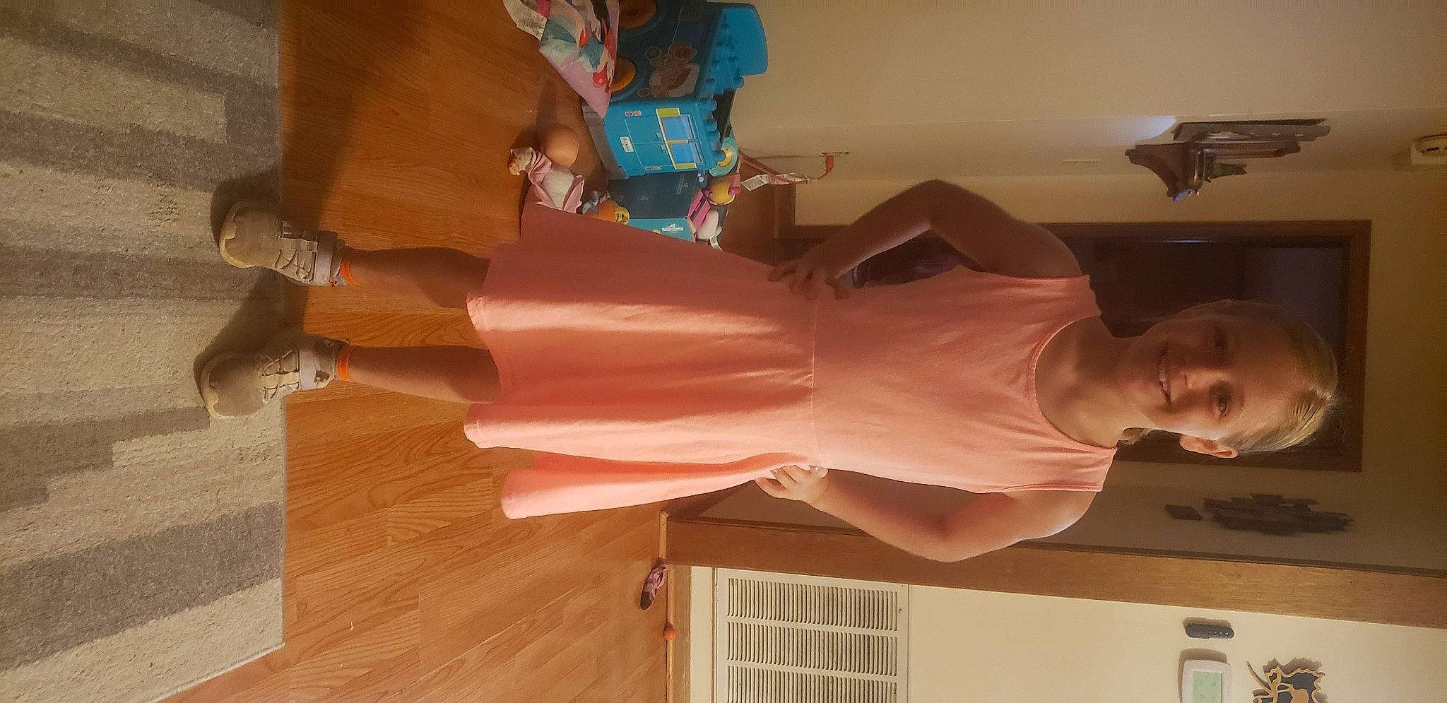 Miley joined the competition — help win amazing prizes! cocktail_dress, dress, flesh, flooring, fun, hardwood, haute_couture, human_leg, joy, peach, person, room, smile, varnish, waist, wedding_dress, wood, wood_flooring, wood_stain, wrist