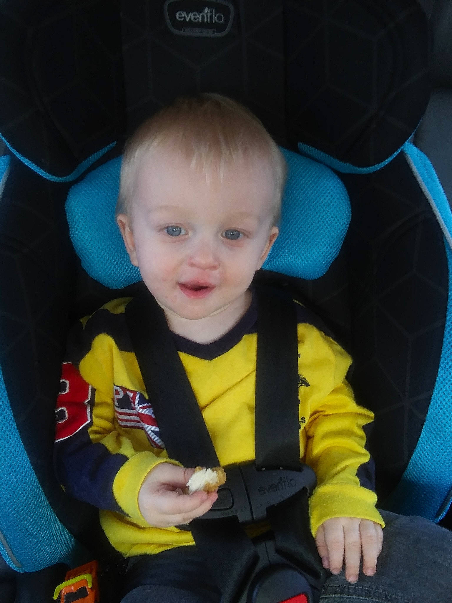 Leeland joined the competition — help win amazing prizes! baby, baby_carriage, baby_in_car_seat, baby_products, car_seat, cheek, child, cool, eye, fun, person, play, product, sitting, skin, smile, toddler, vacation, yellow