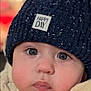 baby, child, closeup, clothing, cute, expression, eyes, face, hat, indoor, infant, knit_hat, mouth, nose, person, portrait, skin, soft_texture, warm_clothes, winter_wear