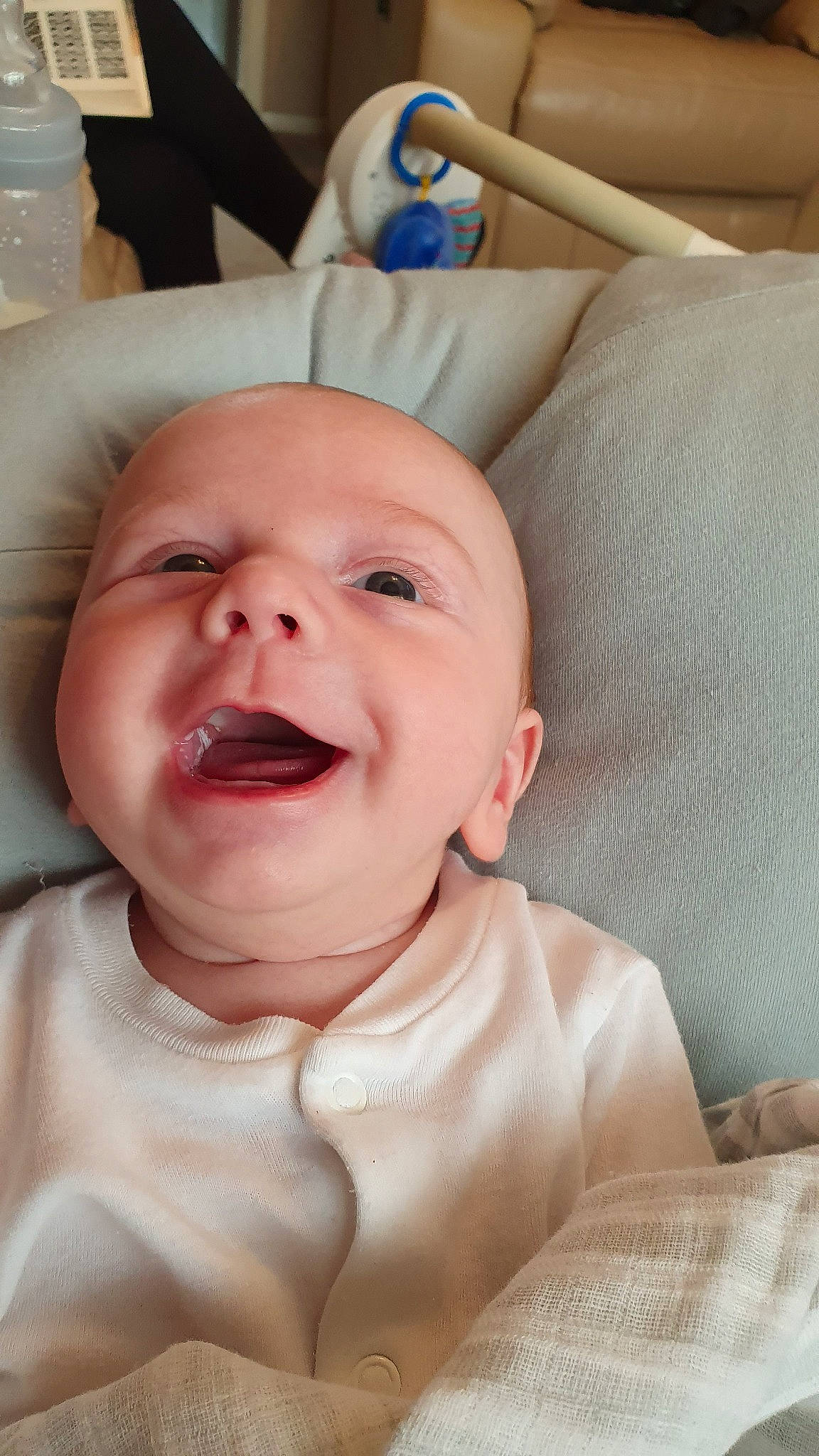Henry is registered to the contest to win money with this photo: baby, baby_laughing, baby_making_funny_faces, birth, cheek, child, chin, eye, face, facial_expression, happy, head, laugh, lip, mouth, nose, person, skin, smile, toddler