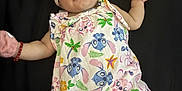 Gitzel is registered to the contest to win money with this photo: baby, blue, cartoon_print, child, colorful_clothing, cute, expression, face, green, headband, indoors, infant, lying_down, mittens, onesie, palm_tree, person, pink, starfish, yellow