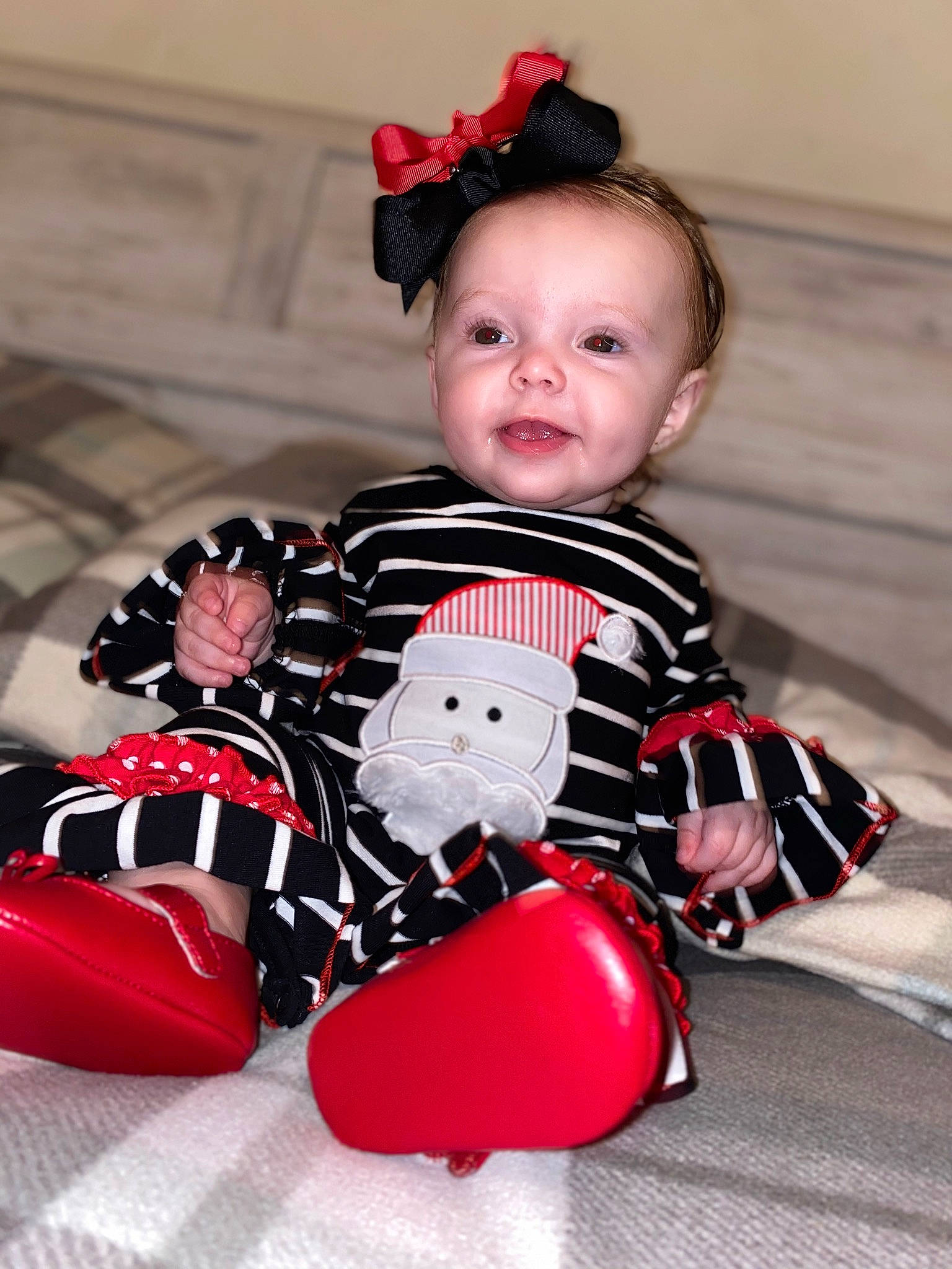 Harmony Makena Rayne is registered to the contest to win money with this photo: baby, baby_toddler_clothing, child, costume, outerwear, person, red, sleeve, toddler