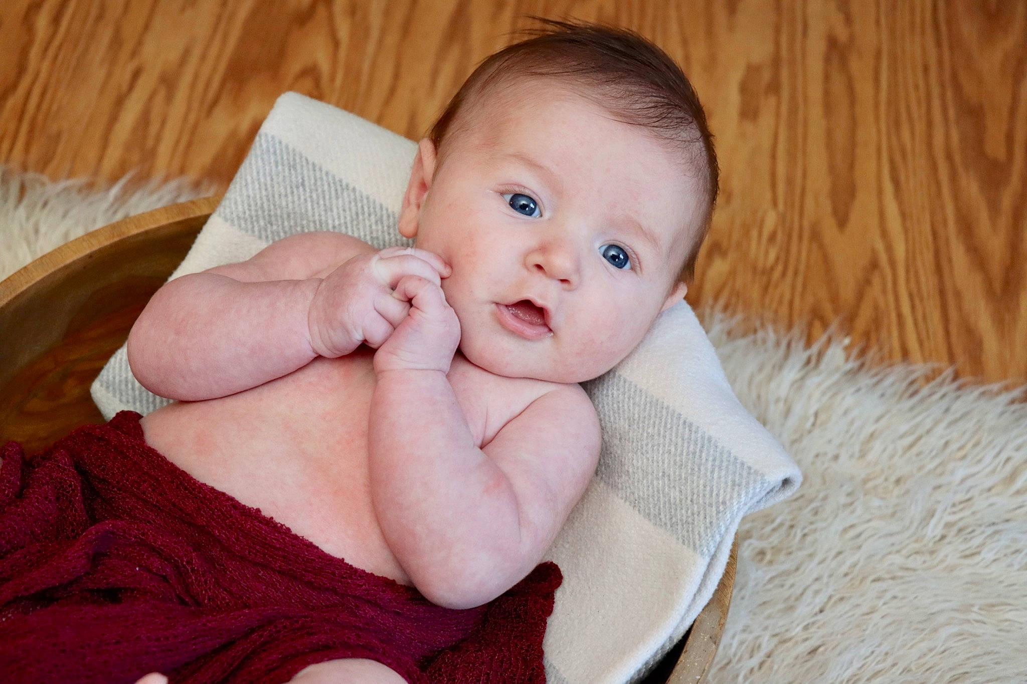 Jamie is registered to the contest to win money with this photo: baby, baby_toddler_clothing, cheek, child, comfort, face, fashion_accessory, flash_photography, happy, head, iris, linens, nail, pattern, person, portrait_photography, sitting, skin, textile, toddler