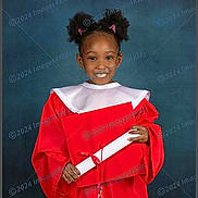 Kehlani joined the competition — help win amazing prizes! child, graduation, gown, diploma, cap, smile, portrait, studio, happy, celebration, education, young, person, red_clothing, background, posing, hair_style, ribbons, formal, achievement