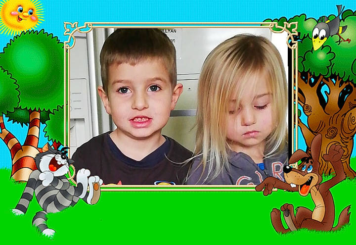 Killyan participe au concours pour gagner de l'argent avec cette photo : animated_cartoon, art, cartoon, child, fictional_character, illustration, person, photomontage, picture_frame, play, playing_with_kids, sharing, sorrow