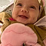 baby, blanket, bonnet, cap, clothing, coat, face, happy, hat, head, hood, jacket, laughing, newborn, person, photography, portrait, quilt, selfie, smile