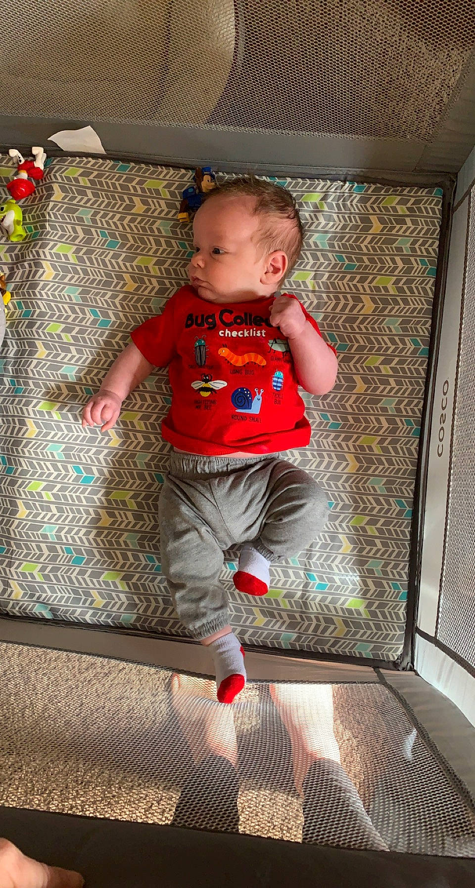 Cache joined the competition — help win amazing prizes! baby, baby_toddler_clothing, child, comfort, face, floor, flooring, fun, head, human_leg, linens, pattern, person, play, product, room, sleeve, t_shirt, textile, toddler