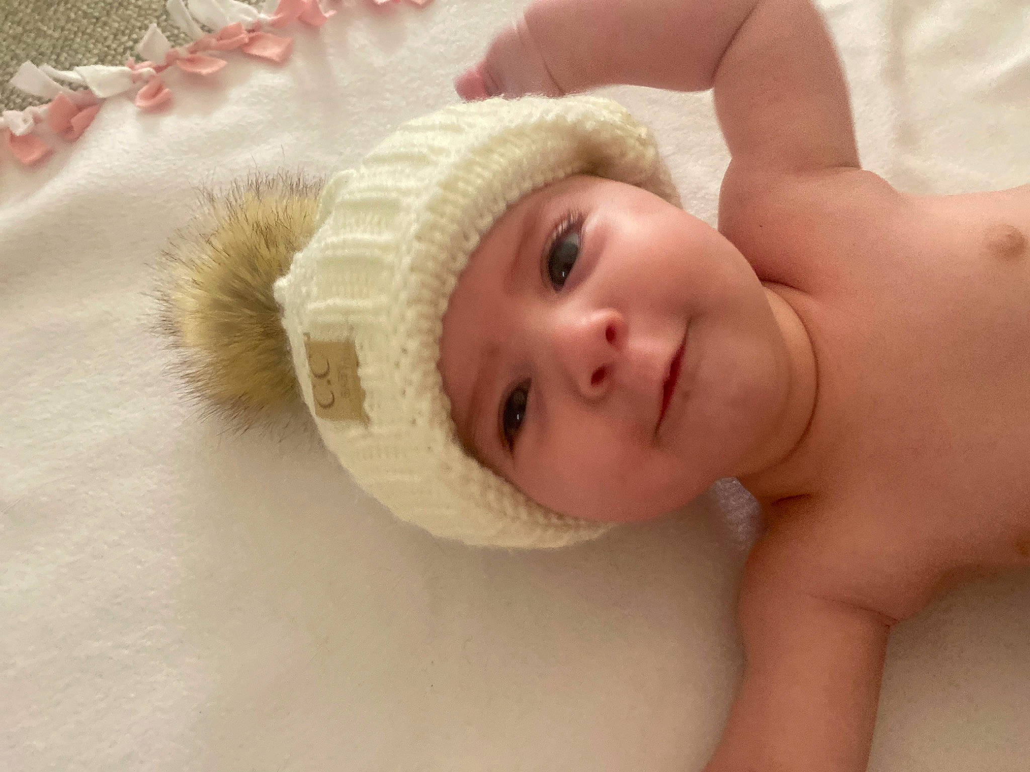 Paisley is registered to the contest to win money with this photo: abdomen, baby, baby_sleeping, barechested, bathing, cheek, chest, child, comfort, eye, eyelash, fur, happy, head, headwear, linens, lip, nose, person, room