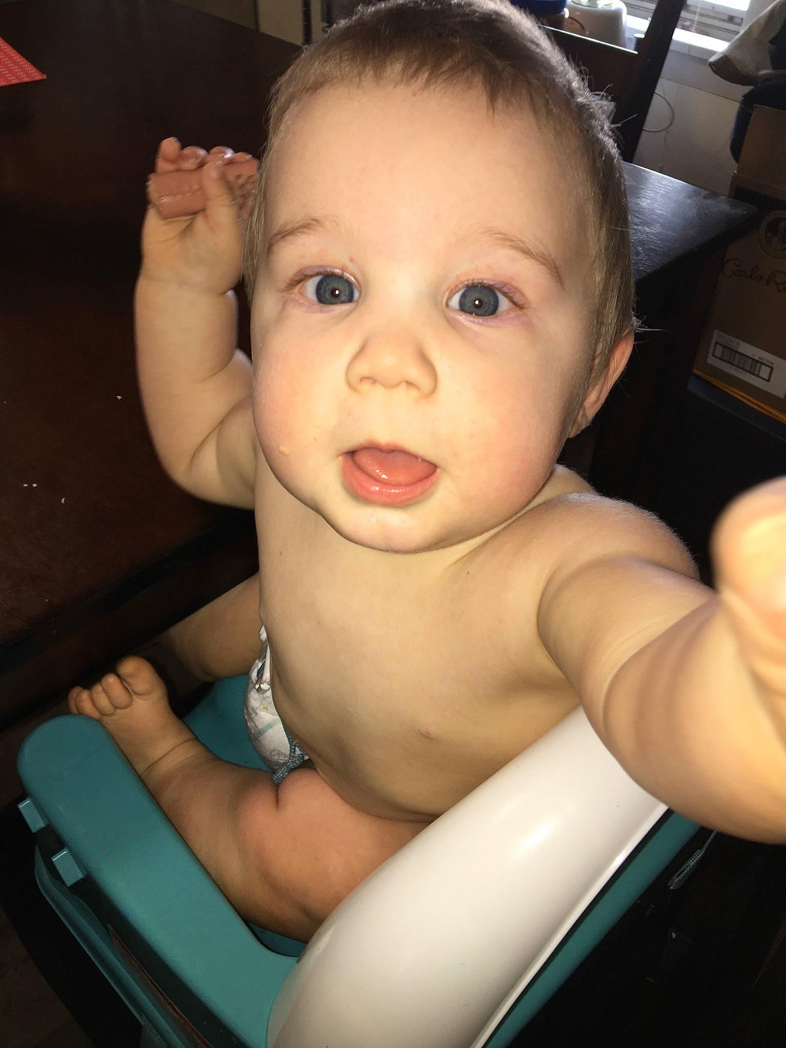 Iverson is registered to the contest to win money with this photo: arm, baby, cheek, child, chin, eye, eyebrow, face, facial_expression, forehead, hand, head, iris, lip, mouth, muscle, nose, person, skin, smile