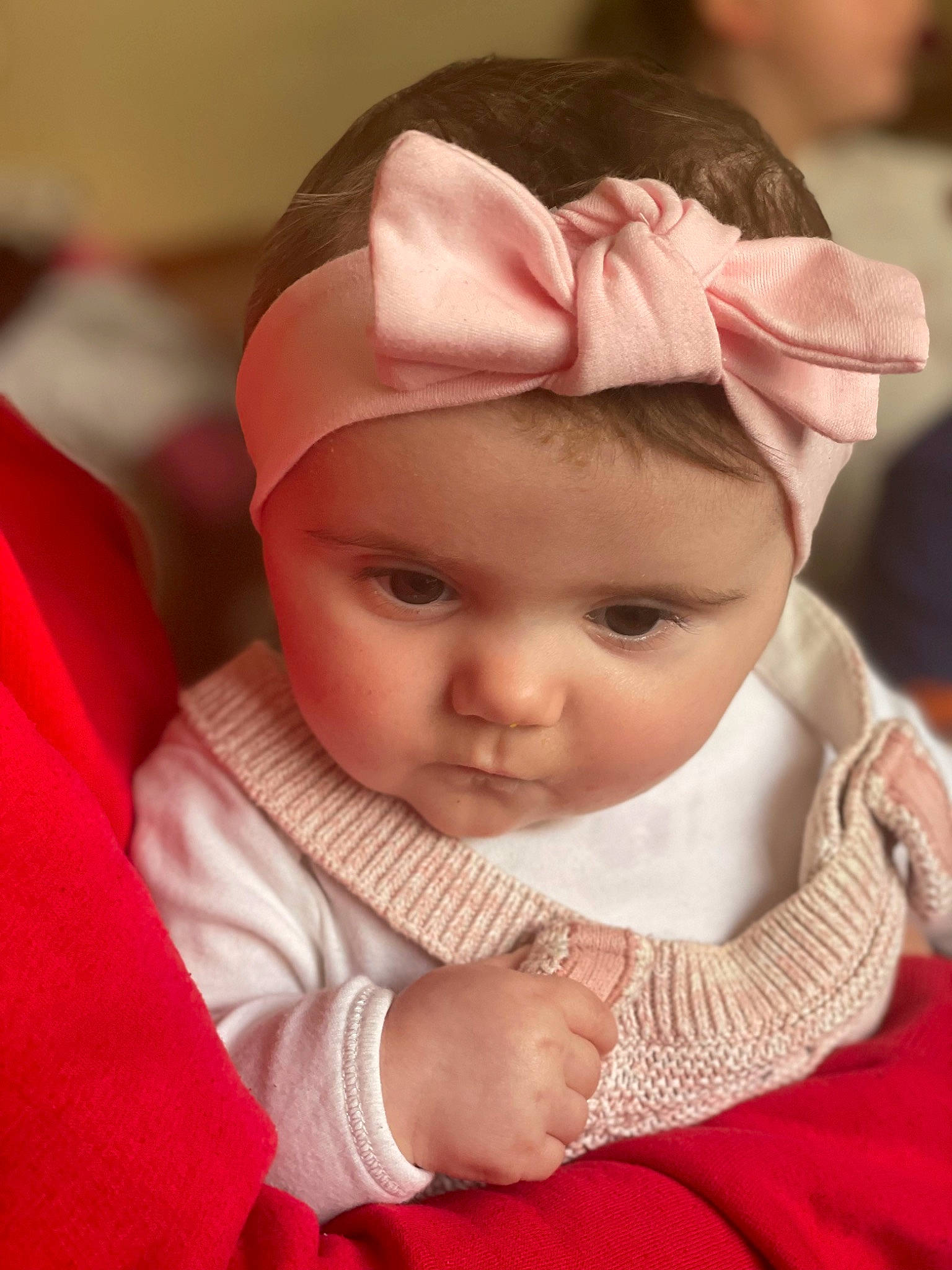 Harlow joined the competition — help win amazing prizes! baby, baby_toddler_clothing, cap, cheek, child, chin, comfort, dress, ear, face, hair_accessory, hairstyle, happy, headgear, headpiece, headwear, lip, person, pink, skin