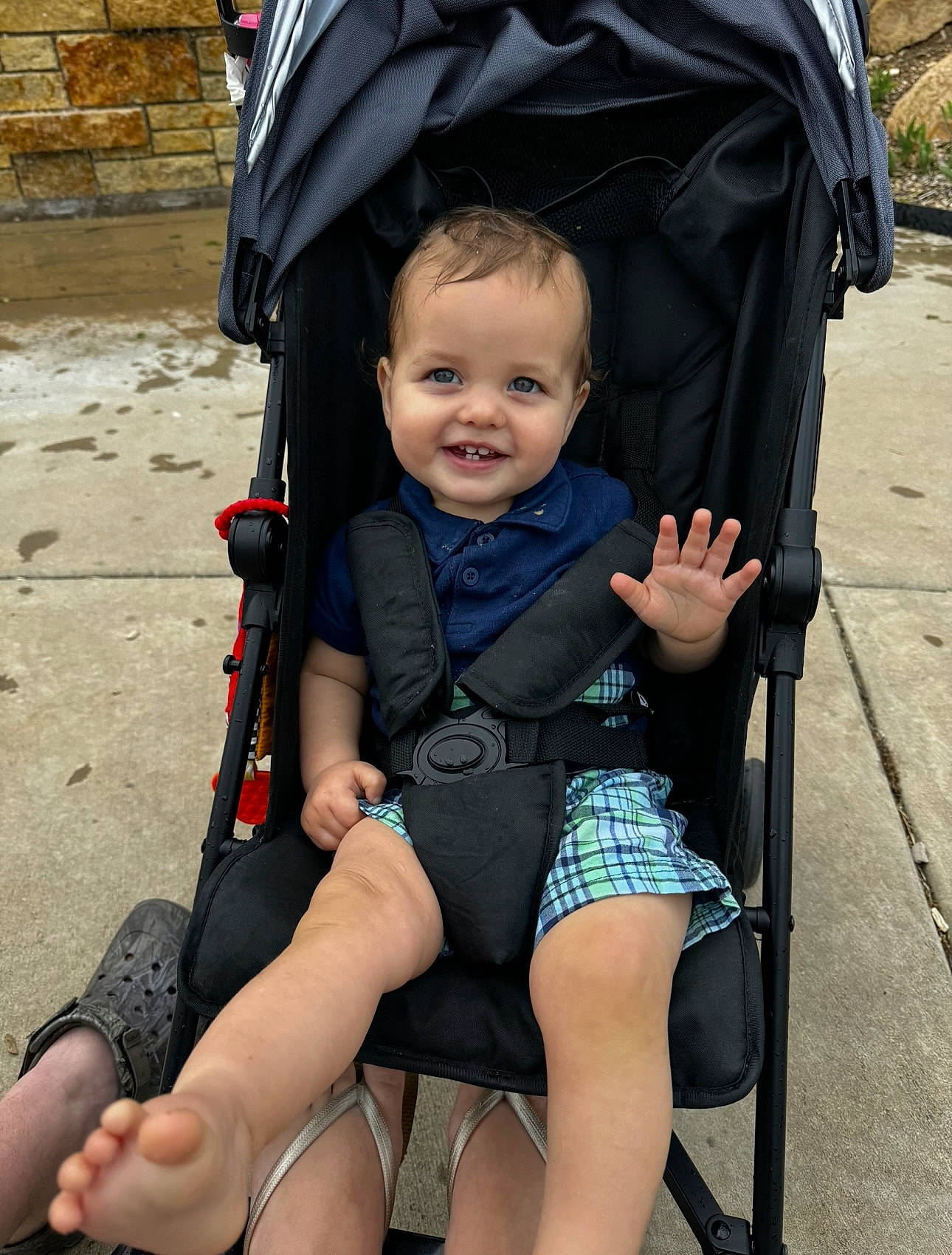 Remington is registered to the contest to win money with this photo: baby, baby_carriage, baby_products, baby_toddler_clothing, child, comfort, electric_blue, eye, fun, head, human_leg, joy, lap, leg, person, product, sitting, skin, smile, thigh