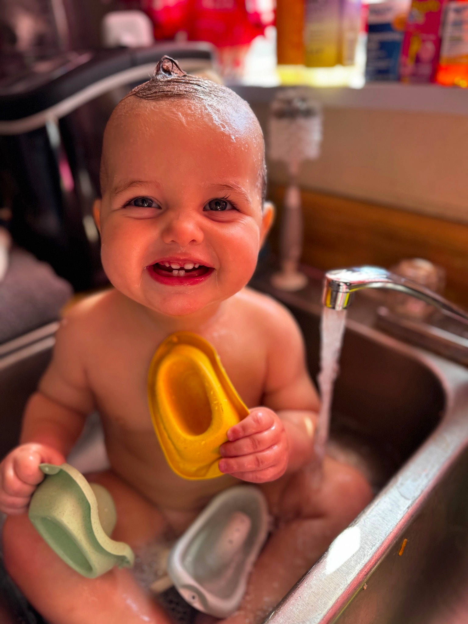Remington joined the competition — help win amazing prizes! baby_products, bathing, cheek, chest, child, finger, fun, hand, happy, joy, nail, nose, person, plumbing_fixture, sink, skin, smile, tap, thumb, toddler