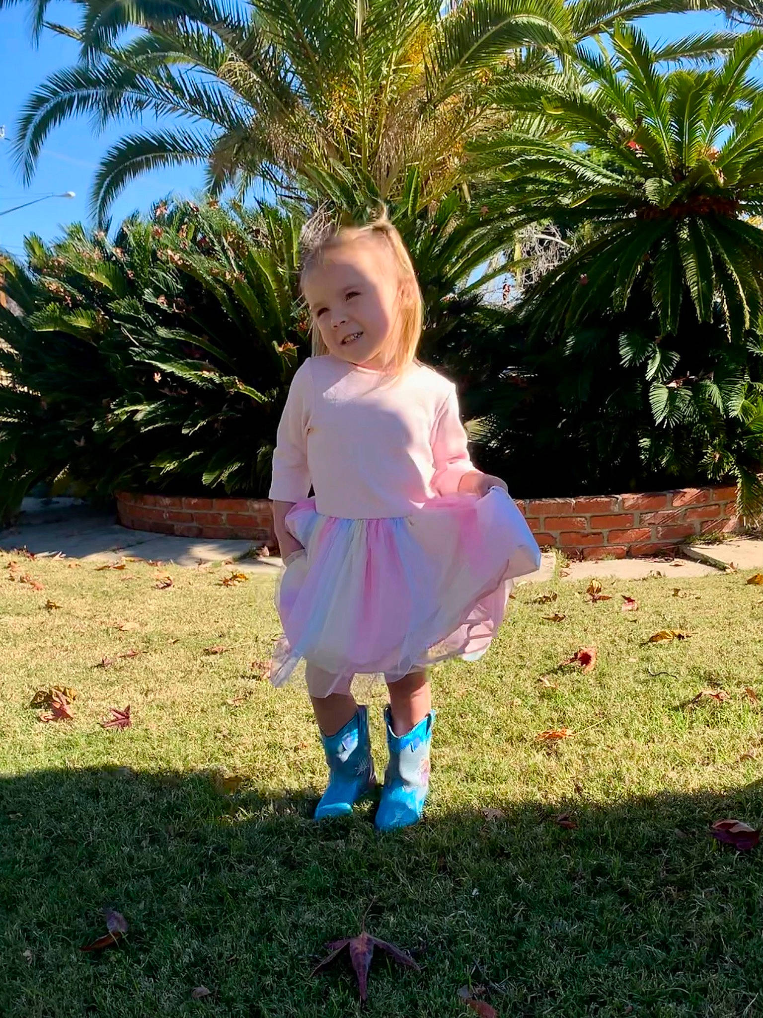 Keira joined the competition — help win amazing prizes! arecales, baby_toddler_clothing, botany, electric_blue, event, fun, garden, grass, happy, joy, leisure, magenta, palm_tree, people_in_nature, person, plant, sky, terrestrial_plant, toddler, tree