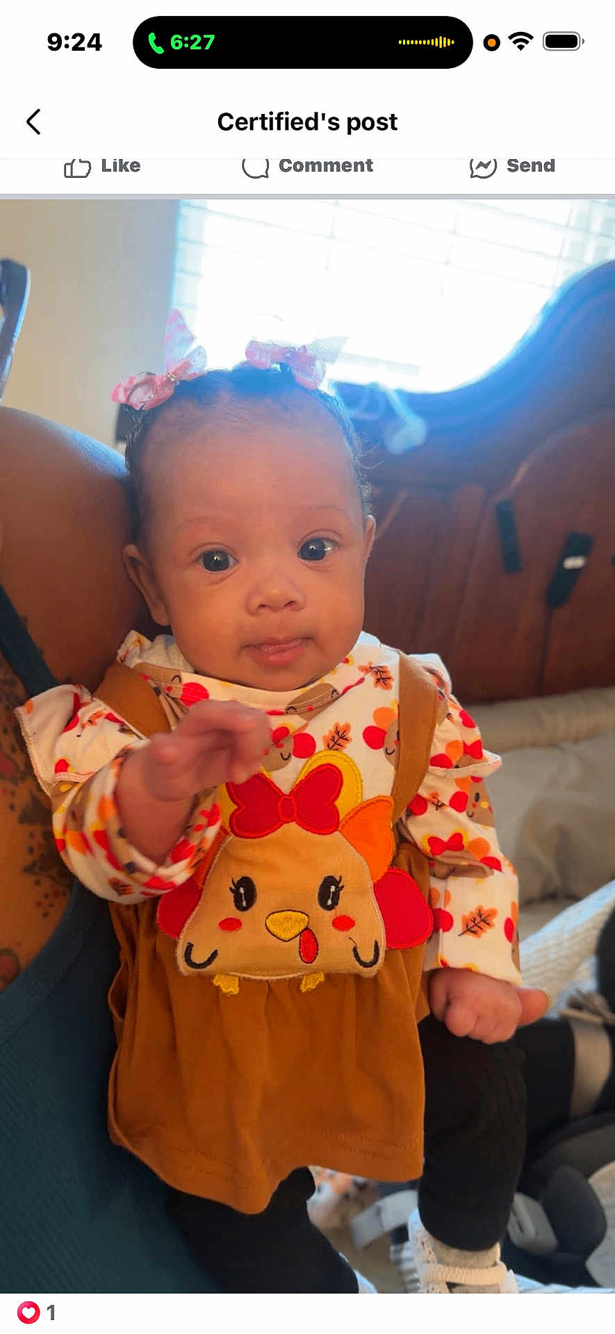 My Ari joined the competition — help win amazing prizes! arm, baby, bows, chicken_design, child, clothing, curious, cute, dress, expression, hair_accessories, hand, indoor, infant, person, shoes, sitting, soft_light, tattoo, window