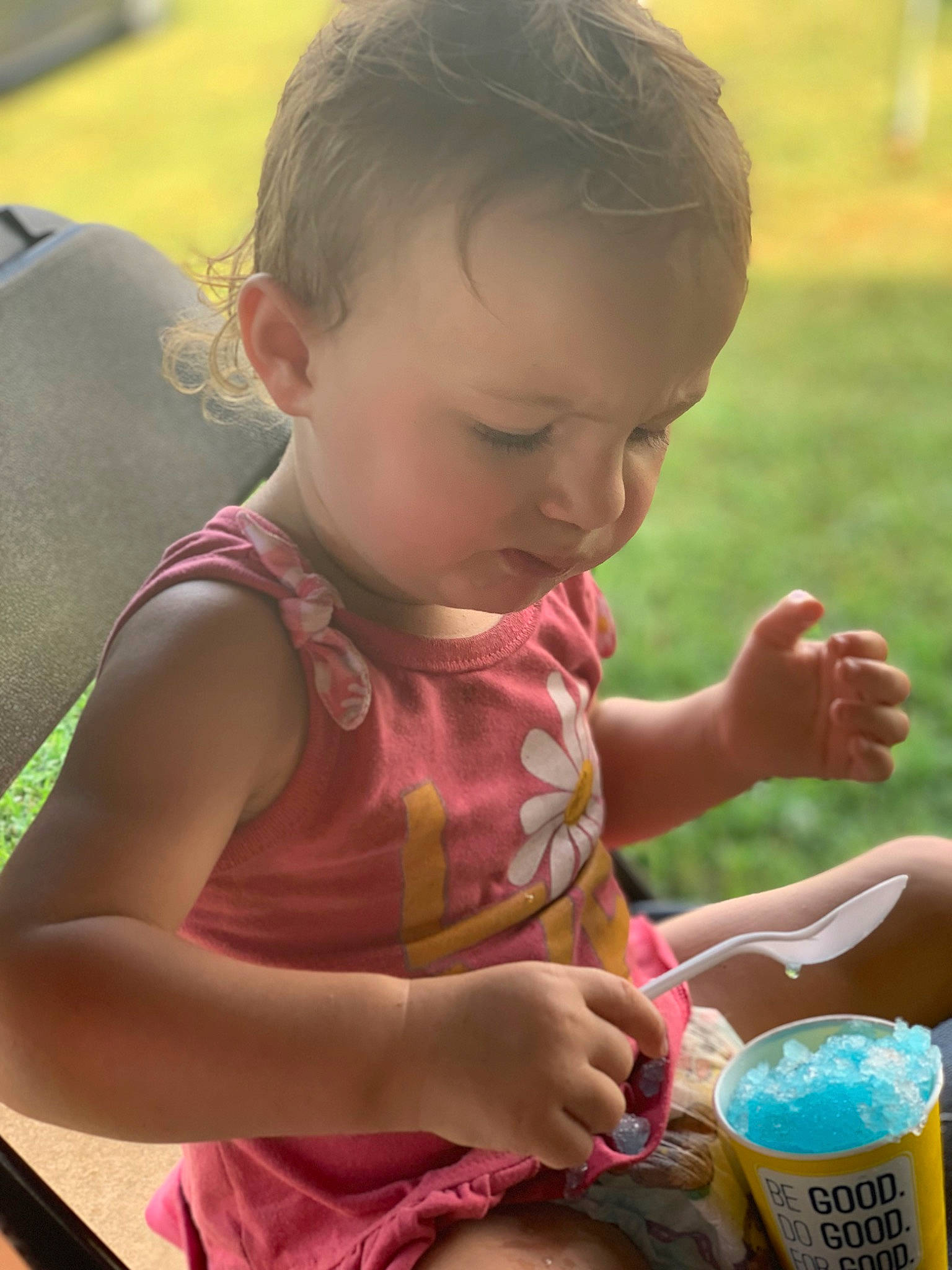 Oaklynn joined the competition — help win amazing prizes! baby, baby_toddler_clothing, child, dress, fun, grass, green, hand, happy, leisure, people, people_in_nature, person, play, recreation, sitting, skin, summer, toddler, vacation