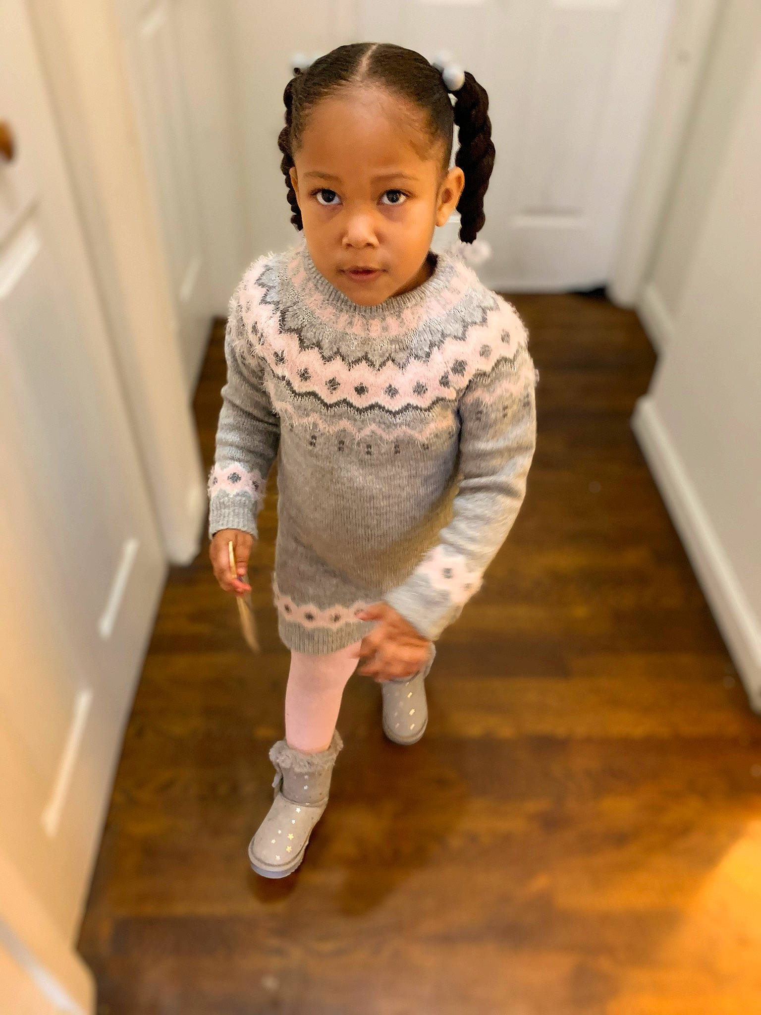 Cynthia joined the competition — help win amazing prizes! baby, baby_toddler_clothing, cheek, child, floor, flooring, knitting, outerwear, person, skin, sleeve, standing, sweater, toddler, wool