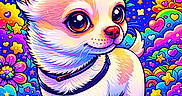 Kenzo participe au concours pour gagner de l'argent avec cette photo : animal, cartoon, chihuahua, collar, colorful, cute, dog, fantasy, flowers, hearts, illustration, moon, mushrooms, nature, night, psychedelic, rainbow, stars, vibrant, whimsical