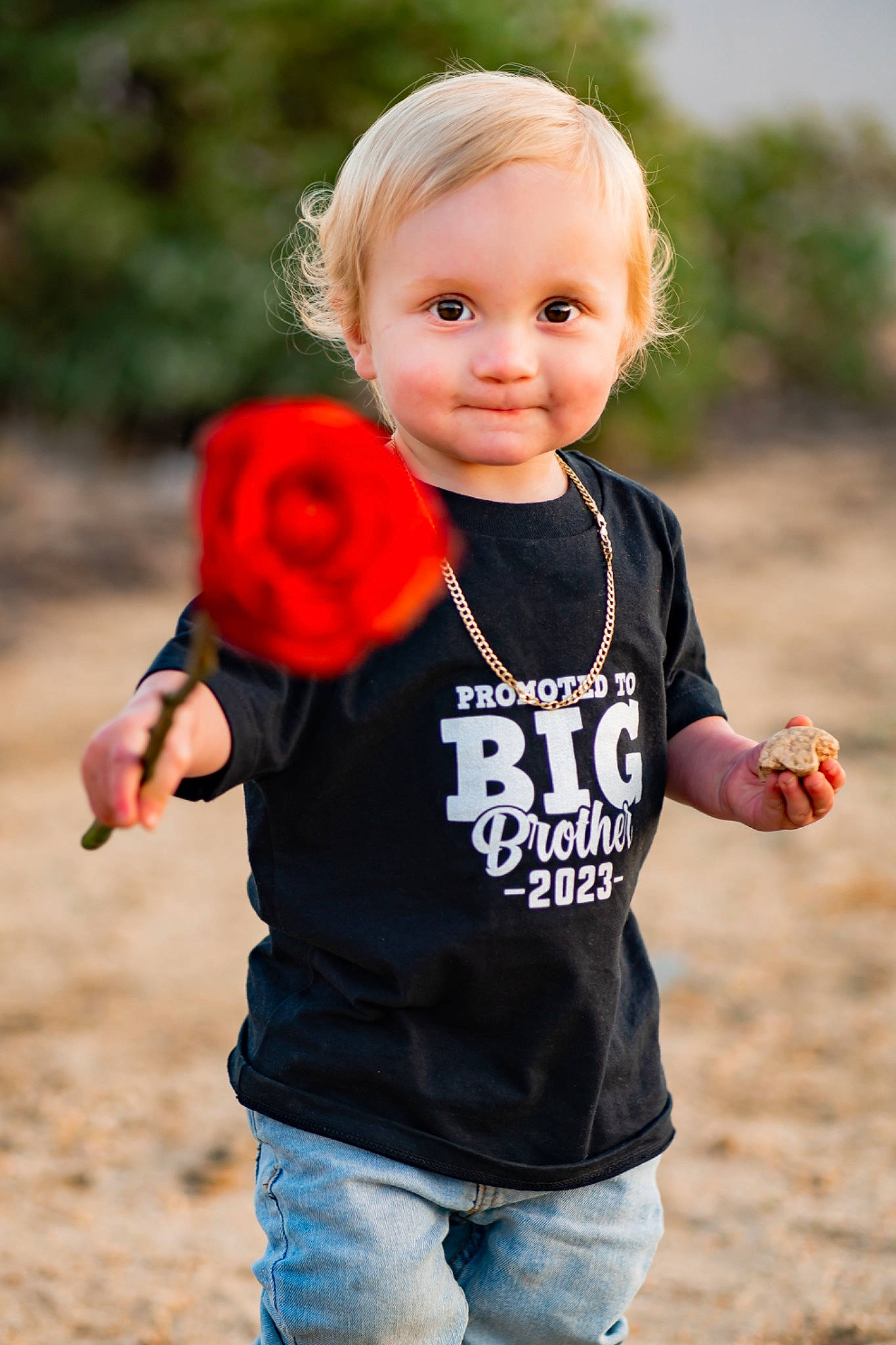 Kaiden joined the competition — help win amazing prizes! baby, baby_toddler_clothing, clothing, eye, flash_photography, flower, fun, grass, hair, happy, head, jeans, joy, lip, people_in_nature, person, plant, sleeve, smile, t_shirt