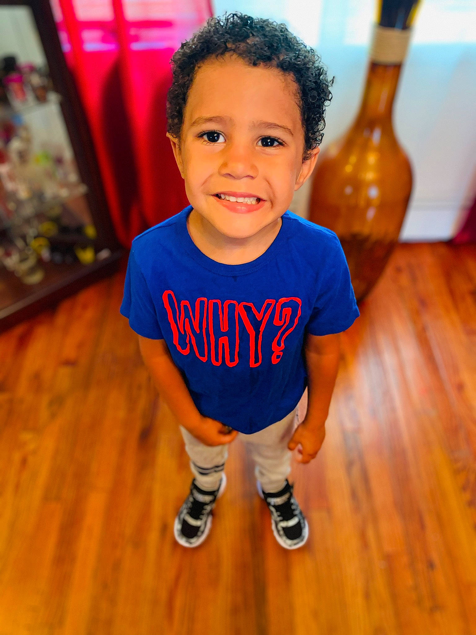 Joel joined the competition — help win amazing prizes! arm, baby_toddler_clothing, blue, child, cool, finger, floor, flooring, fun, hairstyle, happy, joint, joy, nose, person, shoe, skin, smile, standing, t_shirt