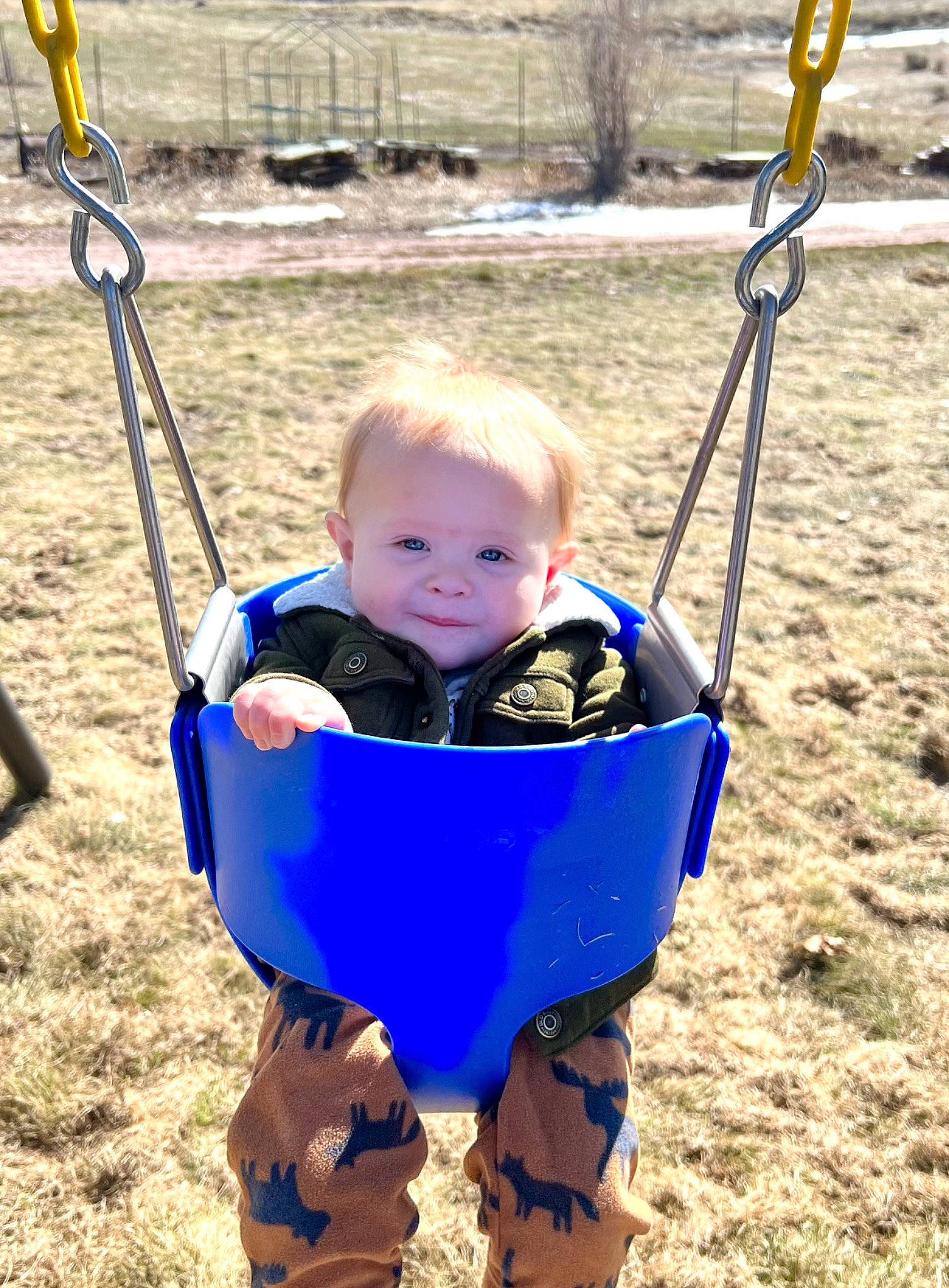 Mccoy joined the competition — help win amazing prizes! baby, child, city, electric_blue, facial_expression, fun, grass, happy, leisure, nature, outdoor_play_equipment, people_in_nature, person, photograph, play, playground, recreation, soil, swing, toddler