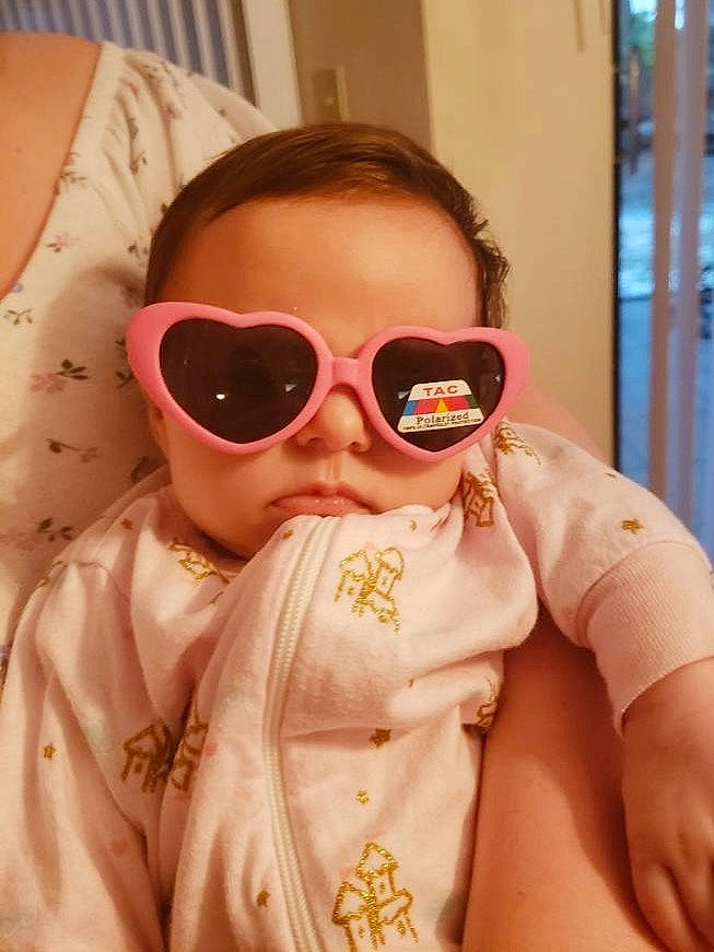 Jasmin joined the competition — help win amazing prizes! baby, child, cool, eyewear, fun, glasses, goggles, head, lip, nose, person, personal_protective_equipment, photography, pink, skin, smile, sunglasses, toddler, vision_care