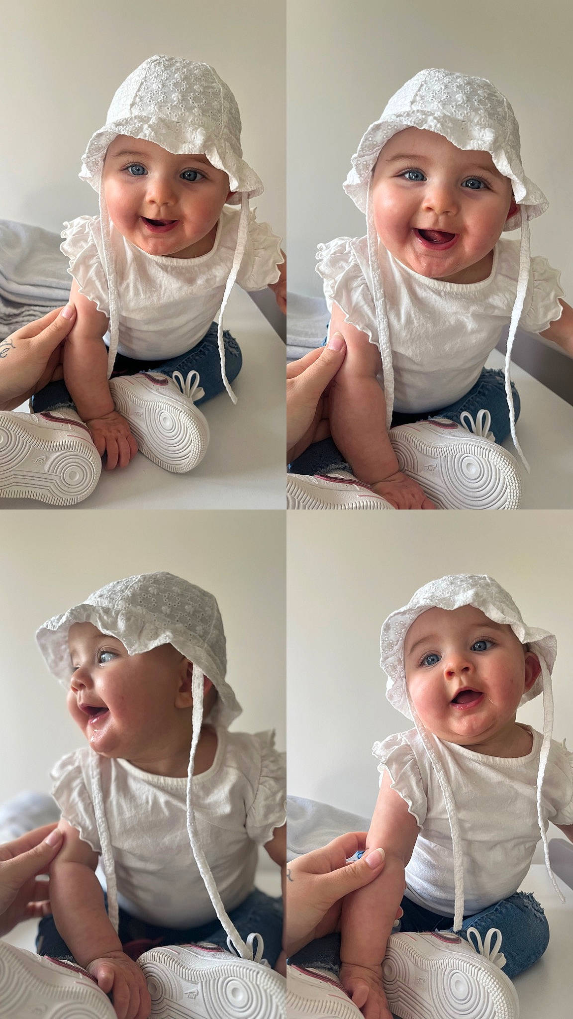 Mia participe au concours pour gagner de l'argent avec cette photo : arm, baby_toddler_clothing, cap, clothing, eyelash, face, facial_expression, flash_photography, gesture, happy, headgear, headwear, joy, neck, people, person, photograph, pink, product, skin