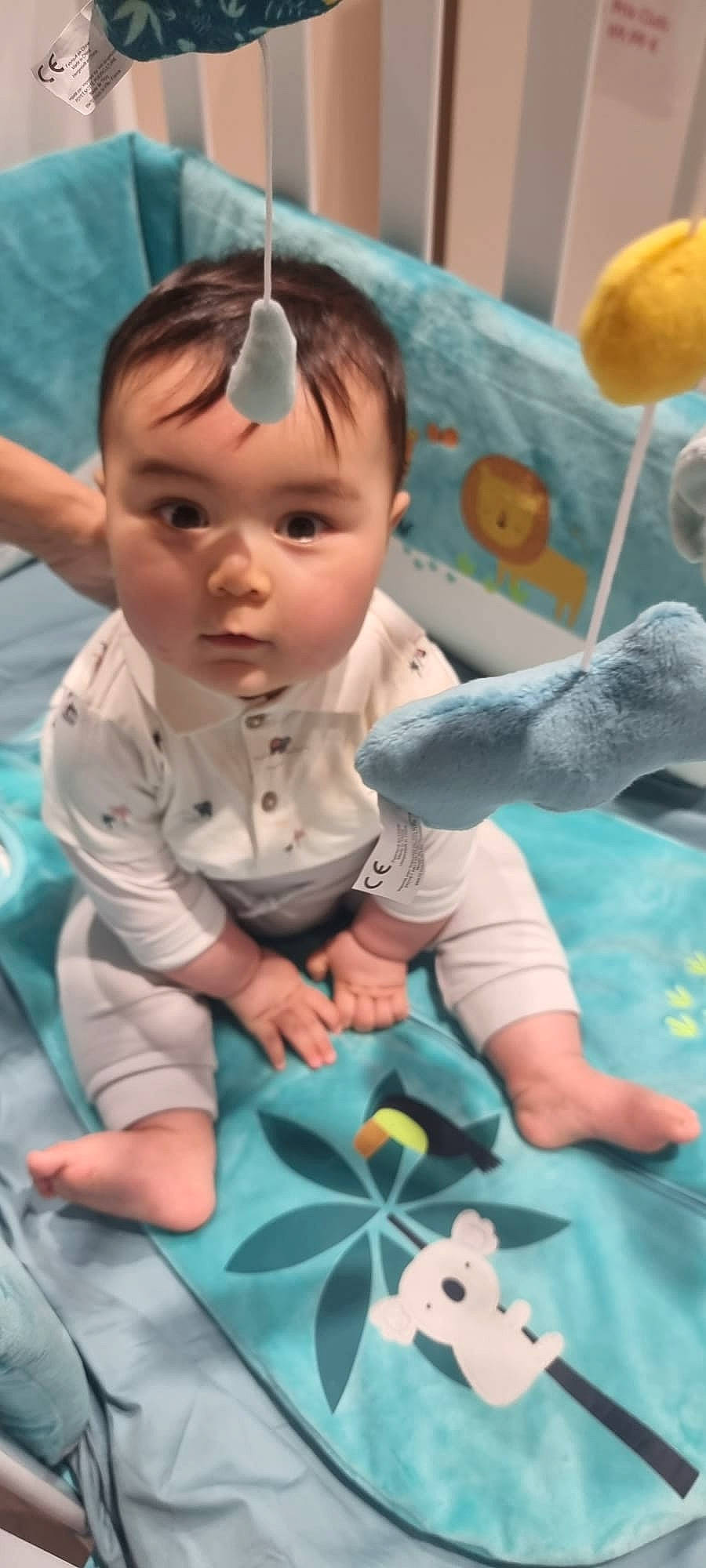 Neil participe au concours pour gagner de l'argent avec cette photo : aqua, azure, baby, baby_toddler_clothing, blue, child, finger, fun, gesture, grass, green, hand, happy, leisure, mouth, person, product, skin, summer, textile