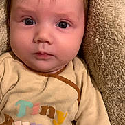 Finley-Jay joined the competition — help win amazing prizes! baby, beige, blanket, child, closeup, clothing, cozy, cute, expression, eyes, face, indoor, infant, newborn, person, portrait, sitting, soft, warm, young