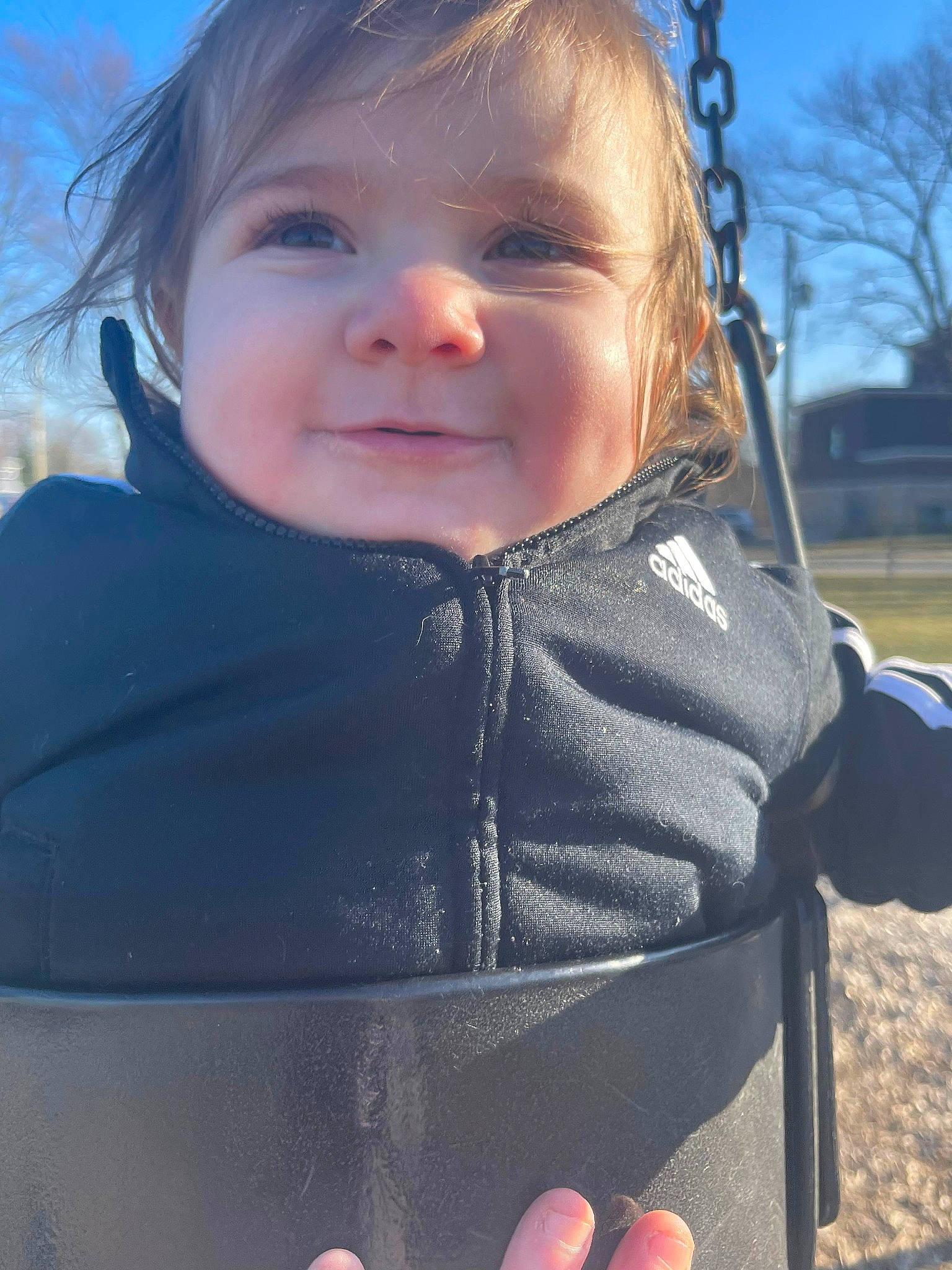 Lyra is registered to the contest to win money with this photo: baby, baby_toddler_clothing, cheek, eye, eyebrow, eyelash, face, finger, grass, happy, head, iris, lip, neck, nose, person, skin, sky, sleeve, smile