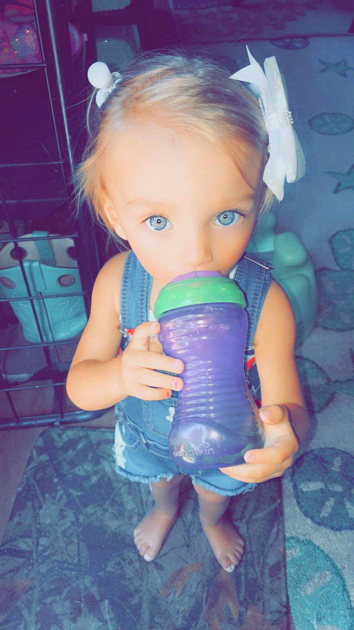 Raylinn joined the competition — help win amazing prizes! baby_products, baby_toddler_clothing, cheek, child, dress, ear, electric_blue, eye, eyelash, face, finger, fun, happy, head, iris, person, pink, purple, skin, standing