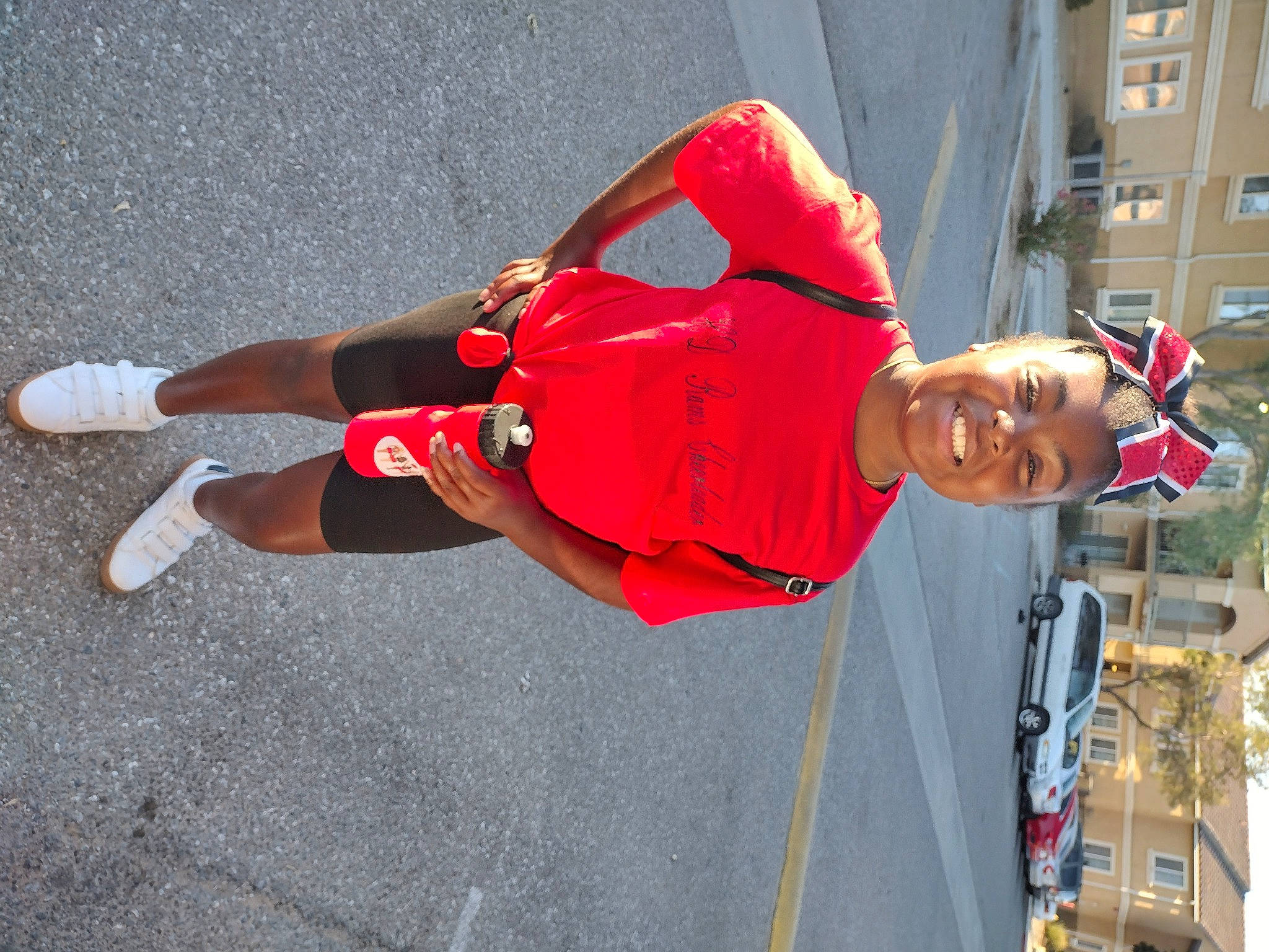 Bria joined the competition — help win amazing prizes! asphalt, carmine, elbow, electric_blue, fun, hat, headwear, human_leg, joy, knee, pedestrian, person, physical_fitness, recreation, road, shorts, sports, sports_uniform, sportswear, thigh