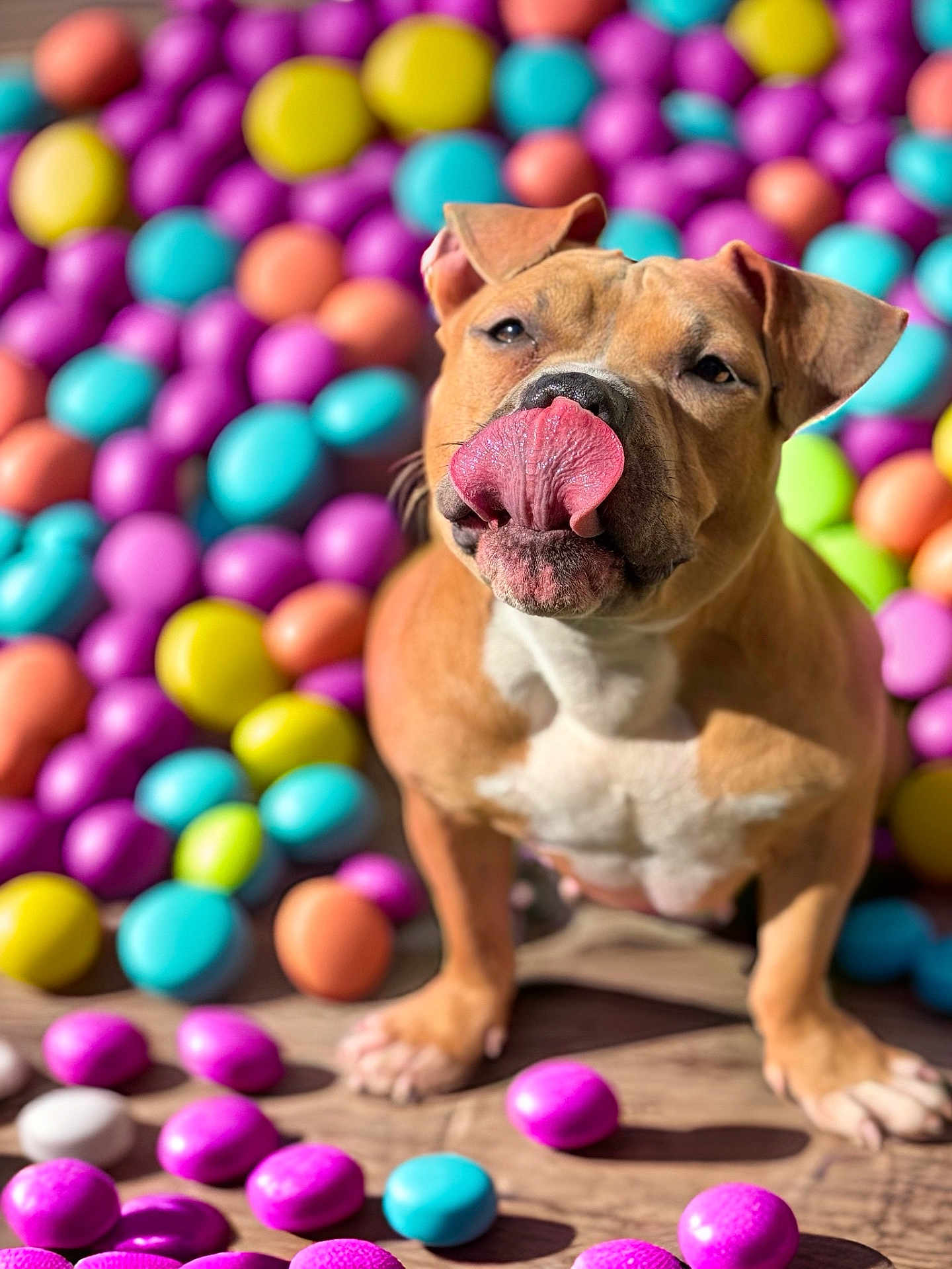 Bendi is registered to the contest to win money with this photo: animal, boxer, bulldog, canine, cream, dessert, dog, food, frenchbulldog, hound, icecream, medication, pet, pill, pitbull, playarea, puppy, purple, sphere, sweets