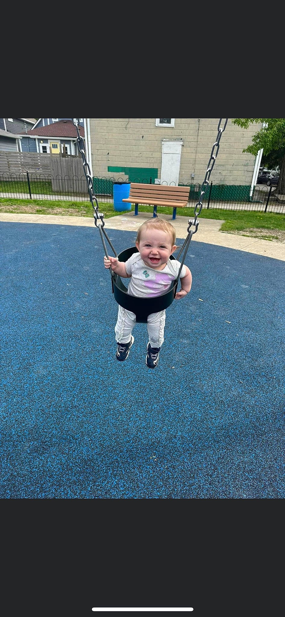 Novaleigh joined the competition — help win amazing prizes! asphalt, baby, baby_toddler_clothing, child, city, electric_blue, fun, grass, happy, joy, leisure, outdoor_play_equipment, person, plant, play, playground, recreation, smile, swing, t_shirt
