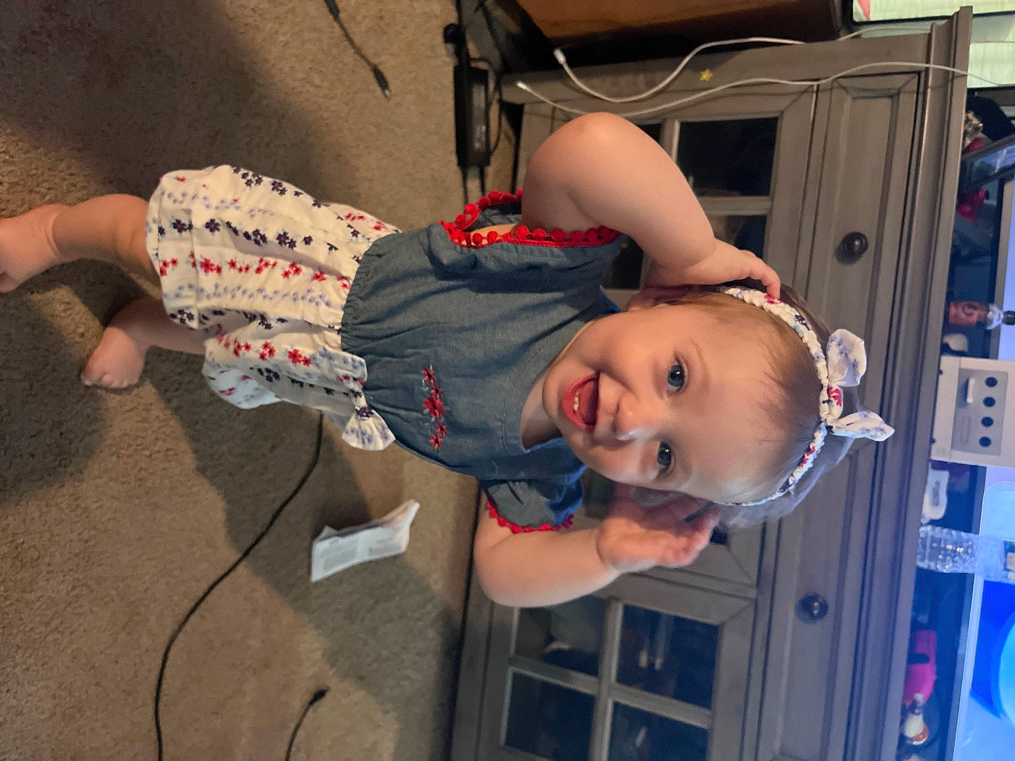 Novaleigh is registered to the contest to win money with this photo: baby, baby_toddler_clothing, barefoot, child, electric_blue, flooring, foot, fun, happy, human_leg, knee, mouth, person, sandal, sitting, skin, smile, thigh, thumb, toddler