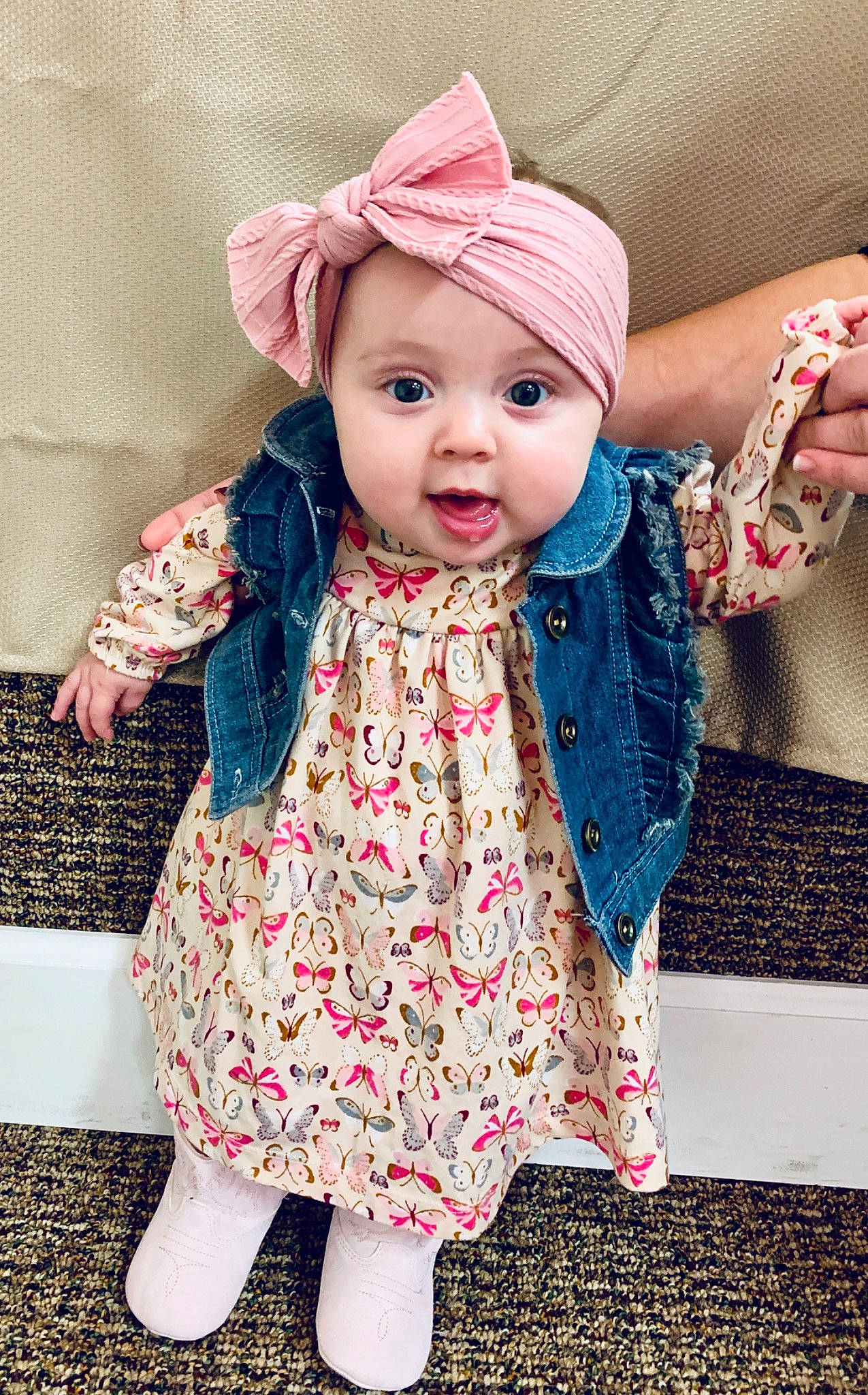 Lainey Rae joined the competition — help win amazing prizes! baby, baby_toddler_clothing, beauty, cheek, child, child_model, clothing, design, dress, fashion_accessory, headgear, headwear, lip, outerwear, pattern, person, pink, skin, sleeve, surprise